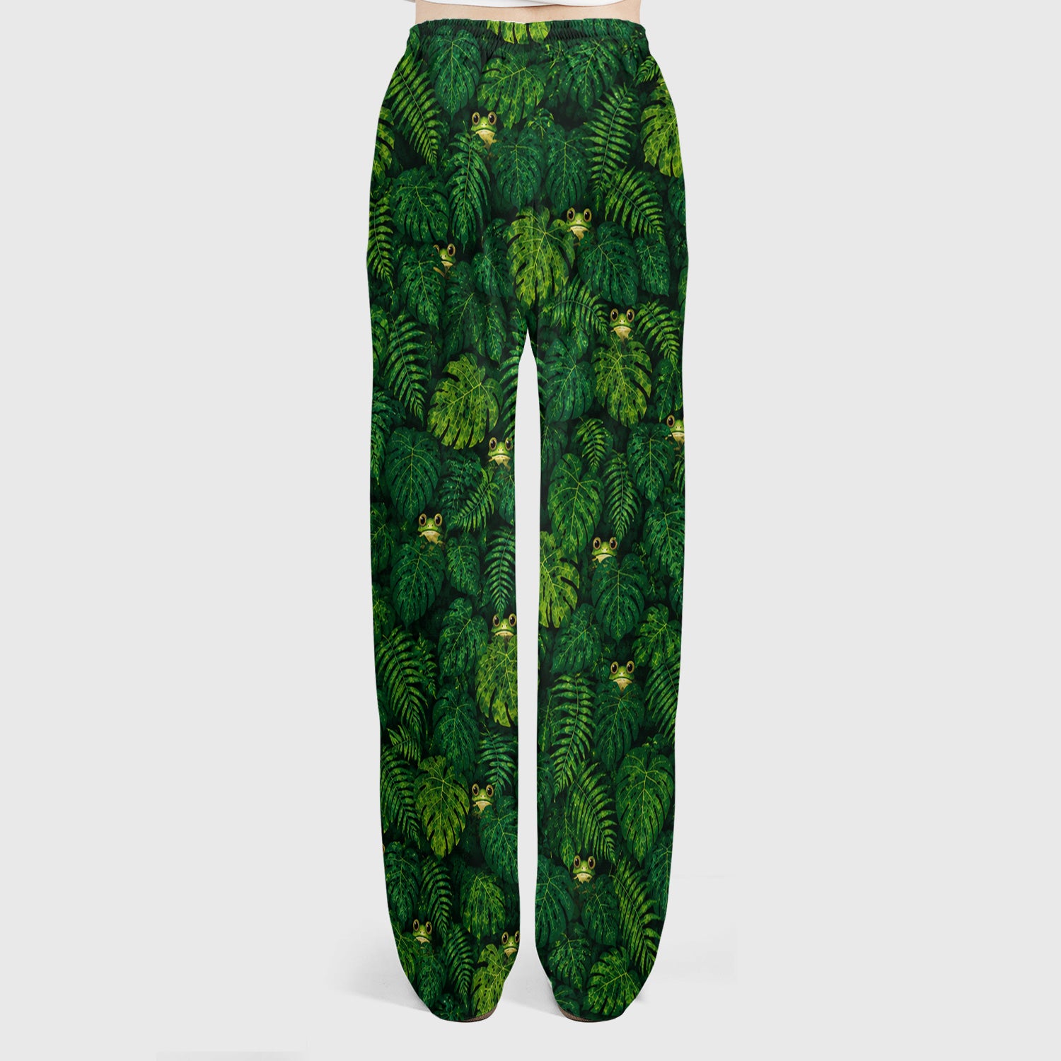 Cute Hidden Frog Jungle Pattern Scrub Set, Scrub Pants and V Neck Top