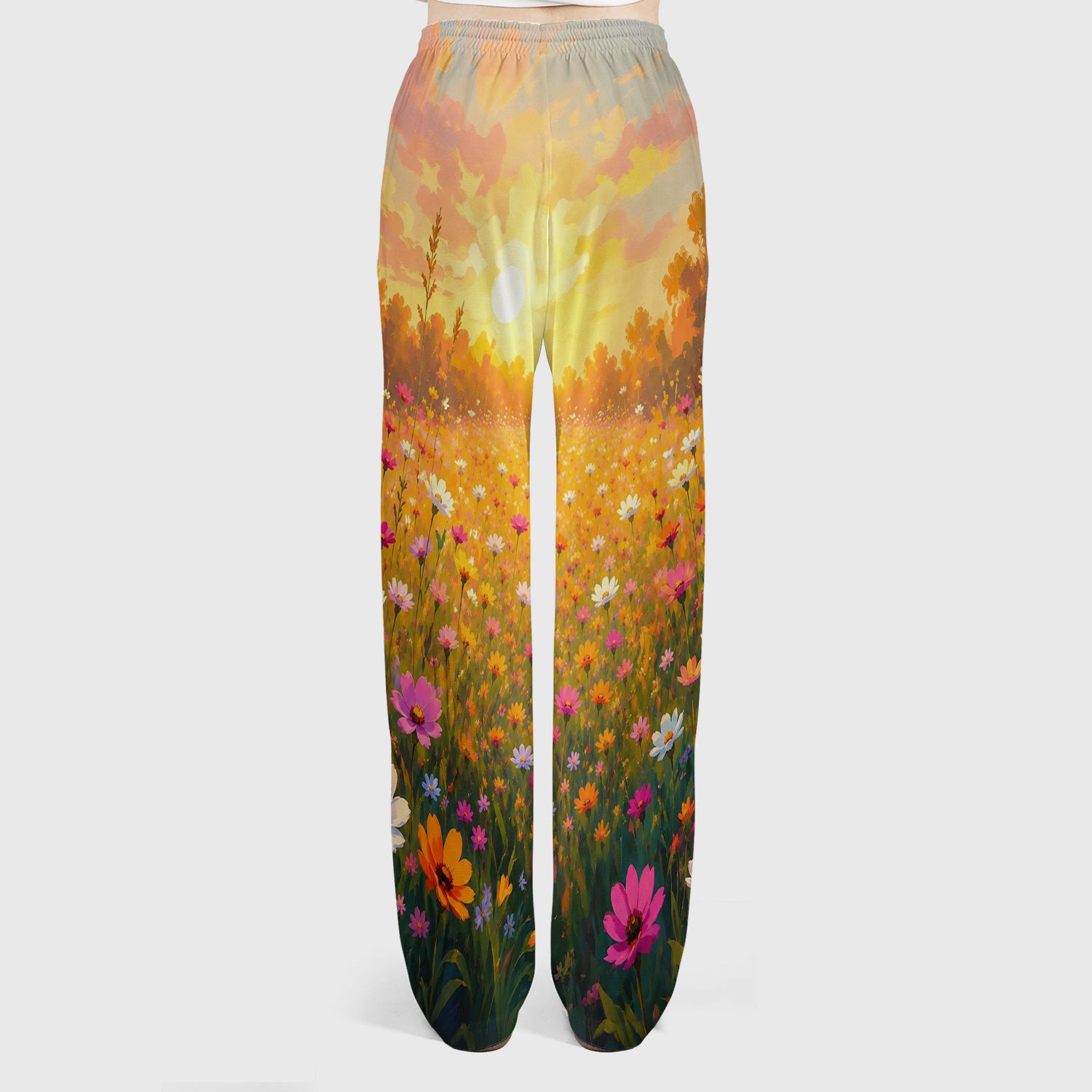 Cute Floral Meadow Dog Print Scrub Set, Scrub Pants and V Neck Top