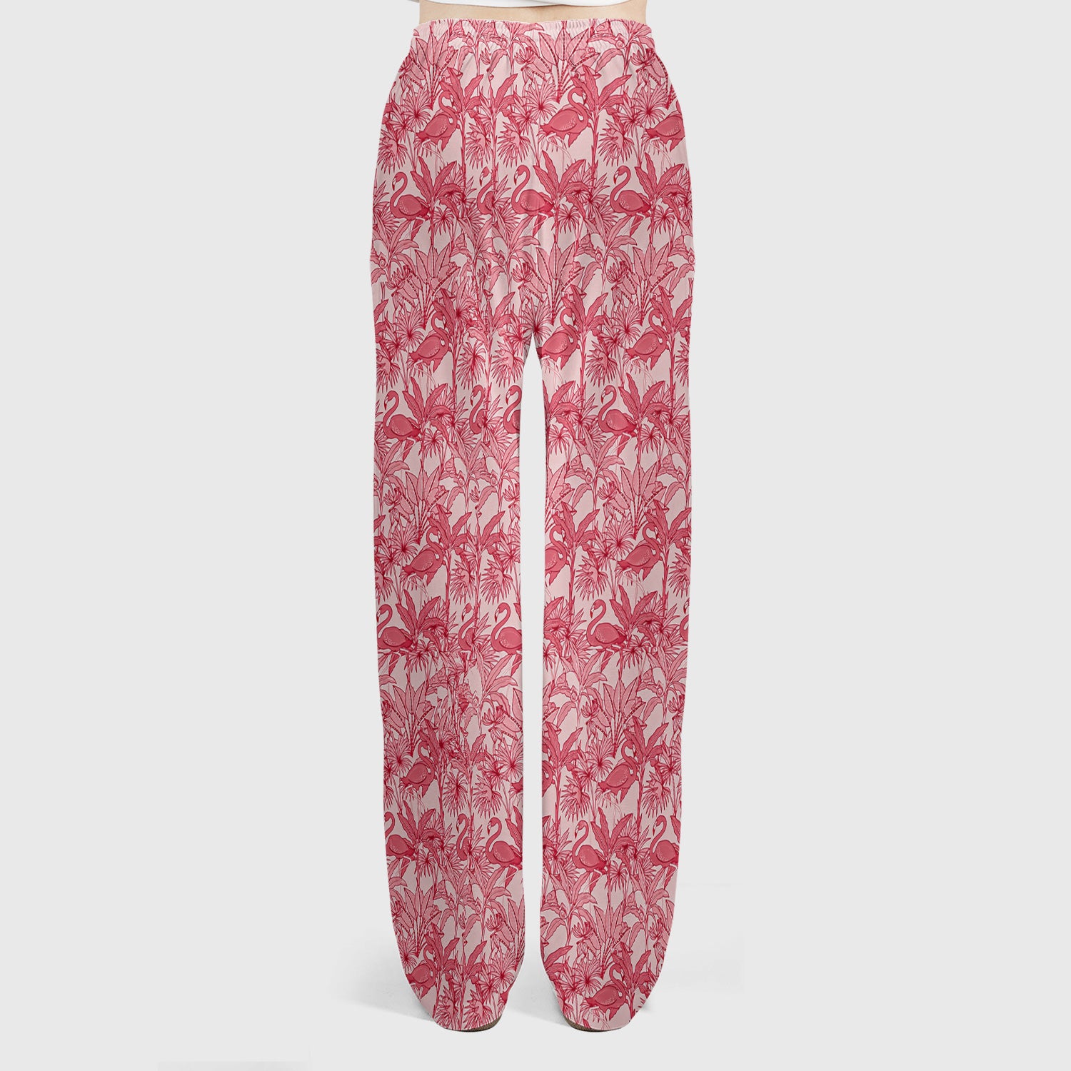 Tropical Flamingo Palm Leaves Pattern Scrub Top, Breathable Fabrics Nursing Uniform