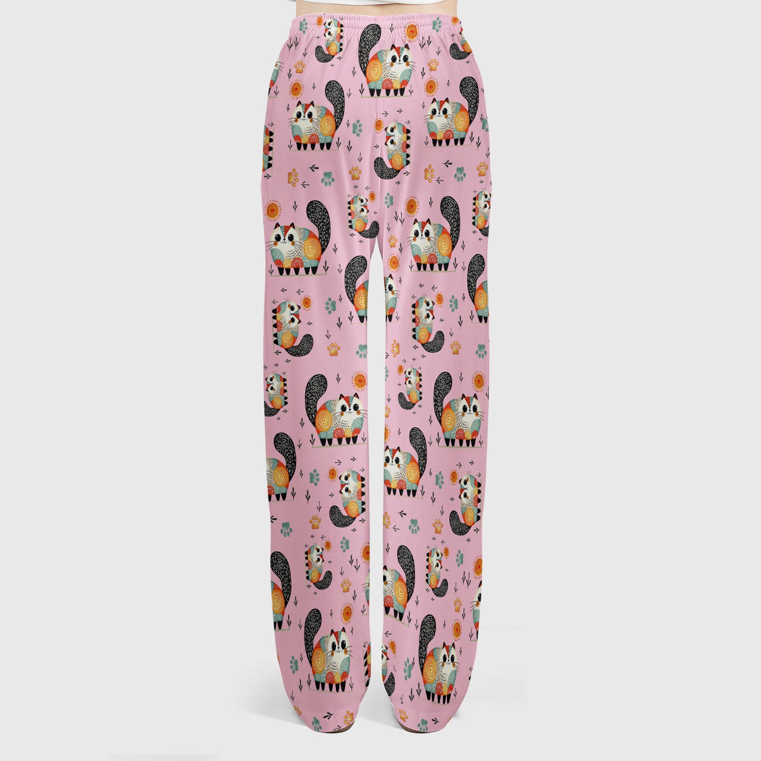 Playful Cat Illustration Women's Scrub Set, Breathable Med Uniform