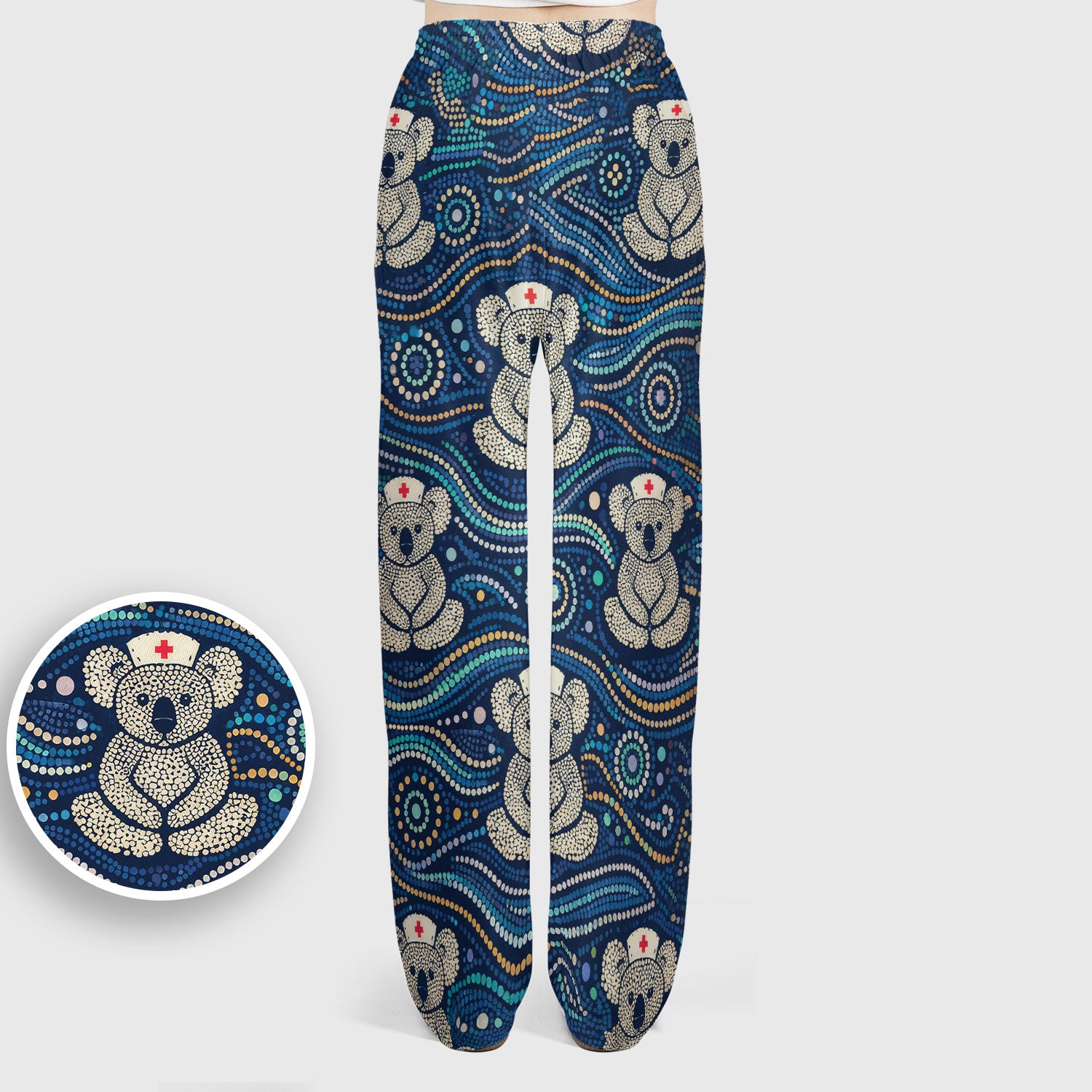 Koala Pattern Nurse Scrub Set, Aboriginal Dot Art Medical Shirt For Women, Breathable Fabrics Nursing Uniform