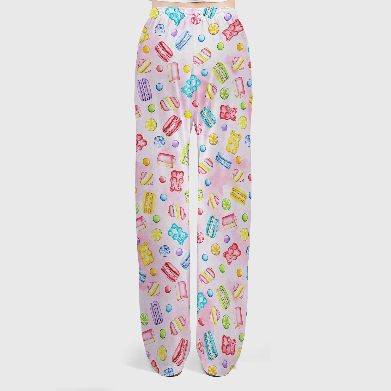 Cute Candy and Macaron Pattern Medical Scrub Set, Scrub Pants and V Neck Top