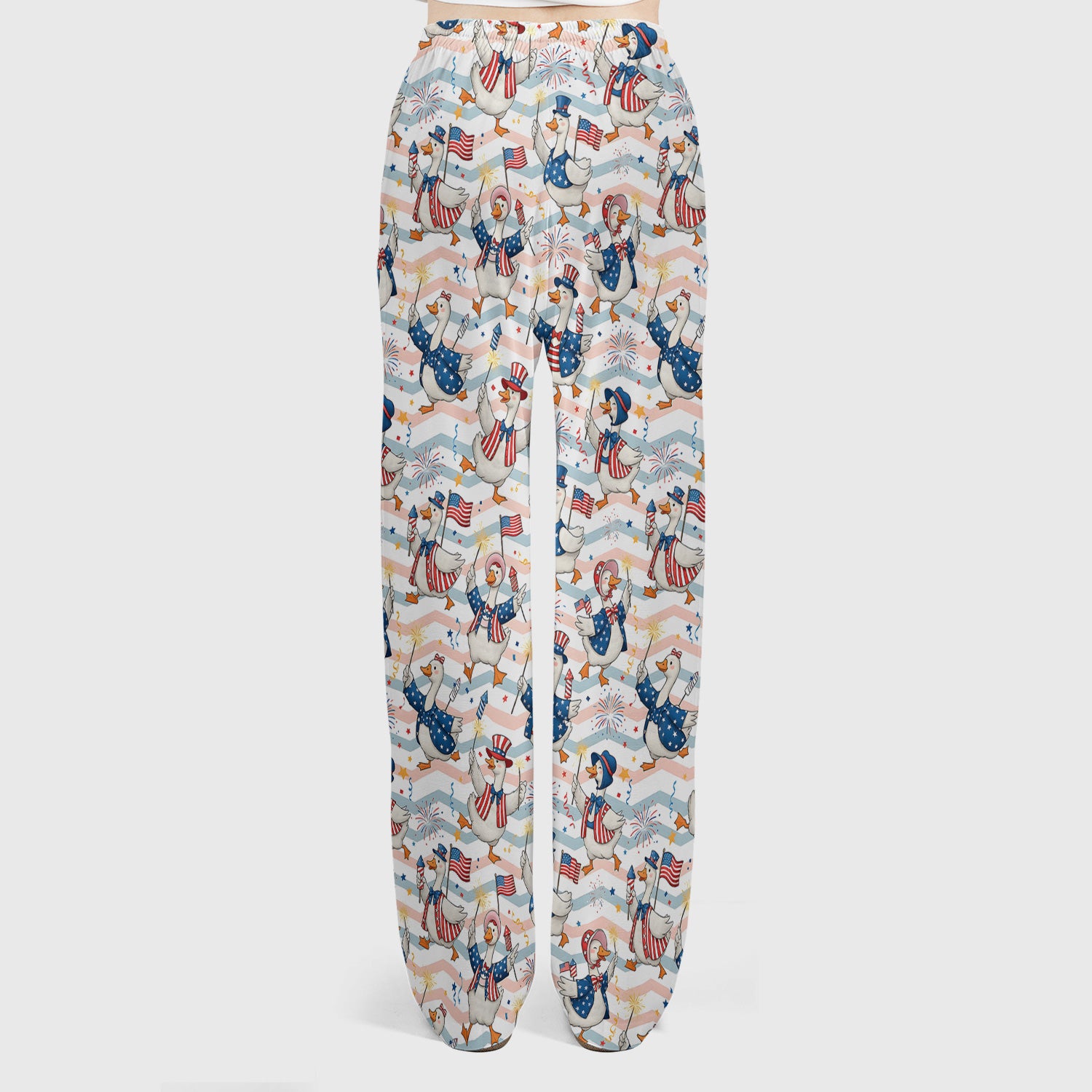 Patriotic Goose Fireworks Parade Pattern Scrub Set, Scrub Pants and V Neck Top