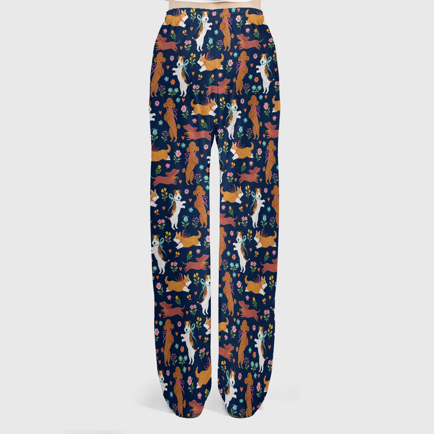 Cute Cartoon Dog Print Women's Scrub Set, Scrub Pants and V Neck Top