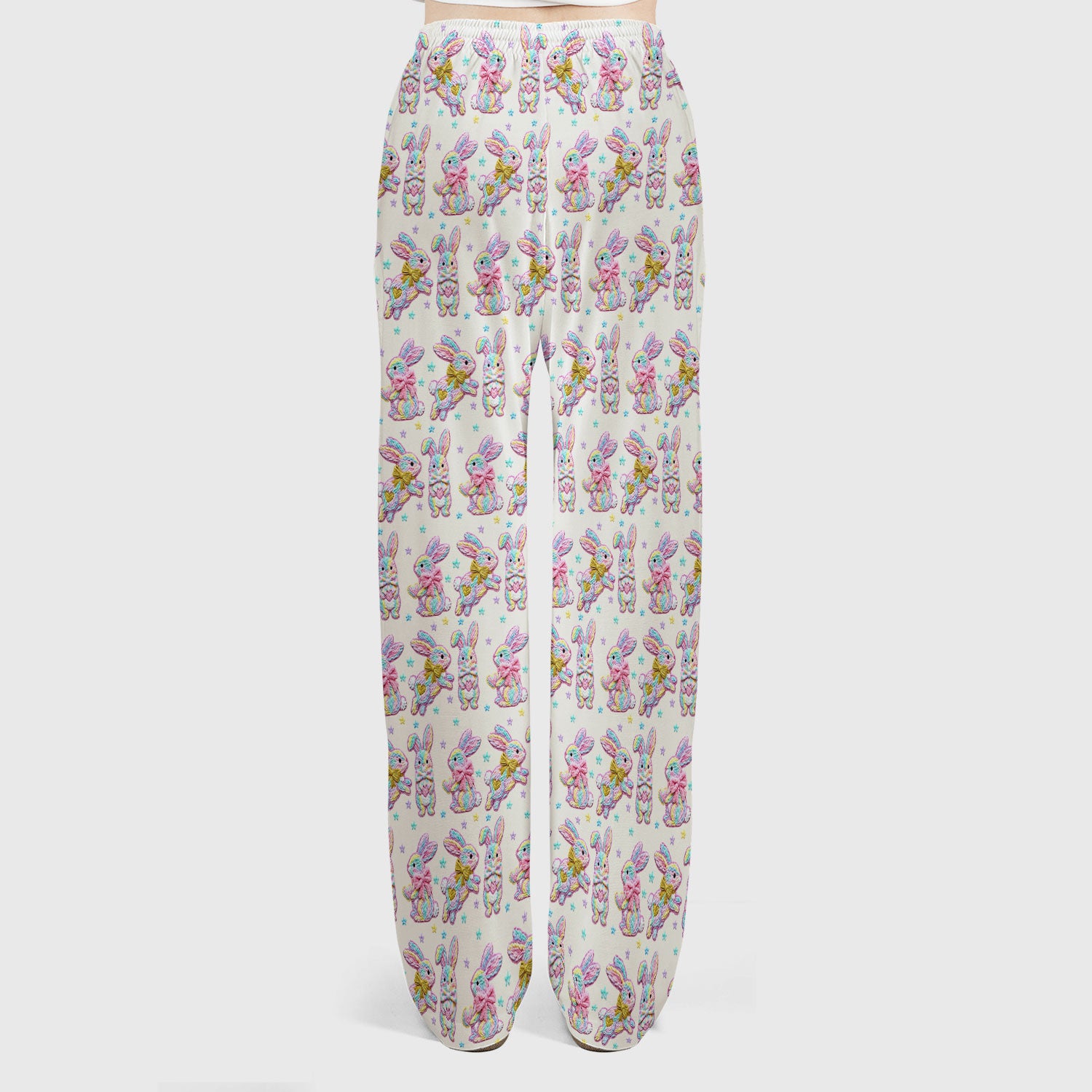 Cartoon Bunny All Over Print Set, Scrub Pants and V Neck Top