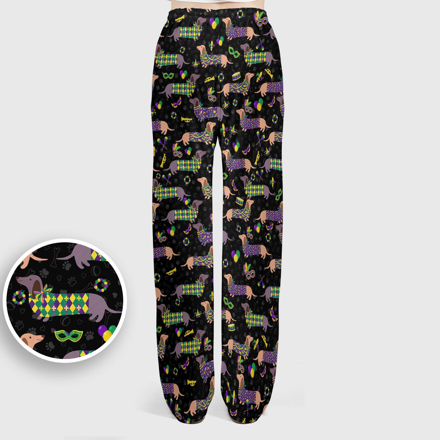 Mardi Gras Dachshund Nurse Scrub Set, Wiener Dog Holiday Pattern Nurses Shirt, Comfortable Uniform Scrubs For Nursing