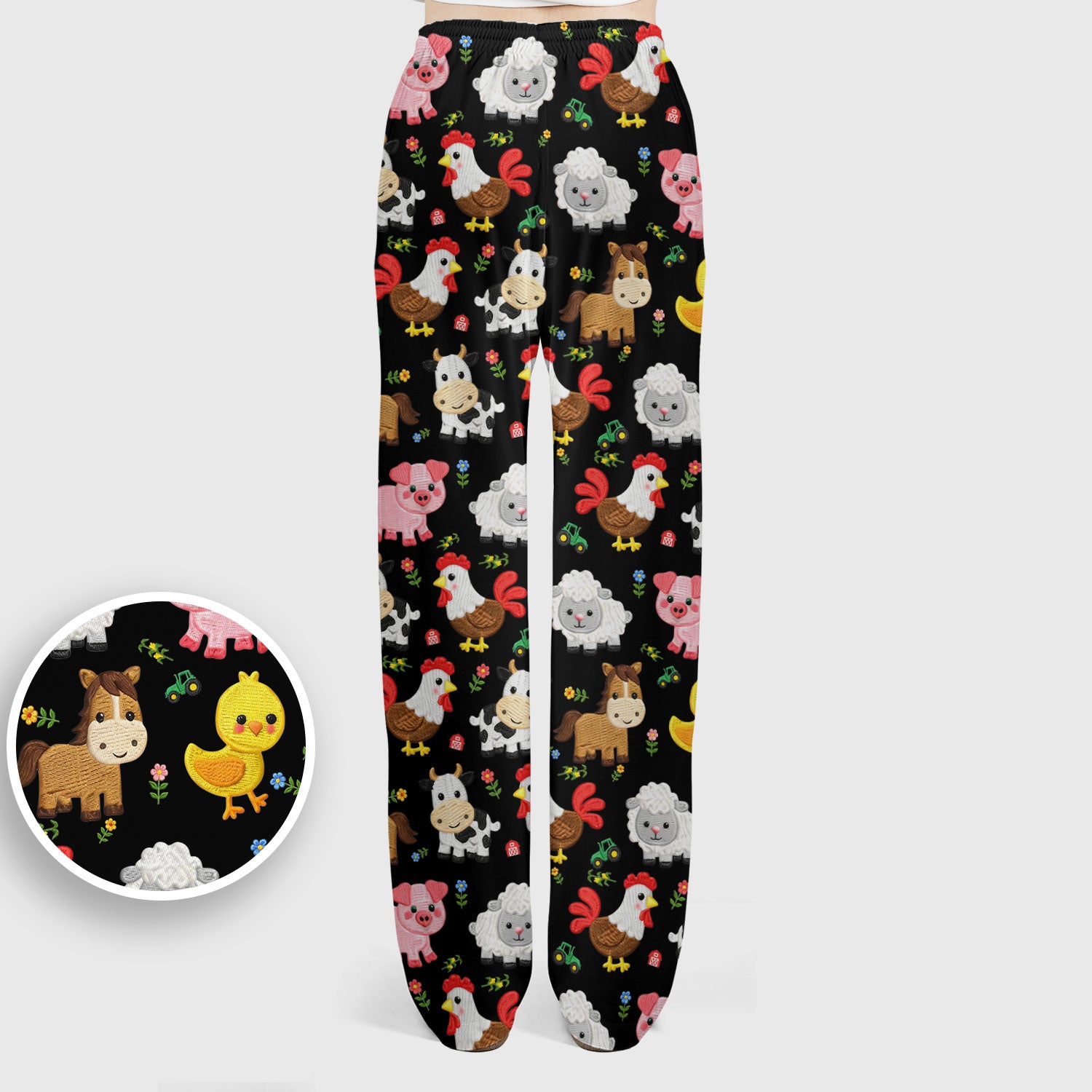 Cartoon Farm Animal Pattern Scrub Set, Breathable Med Uniform