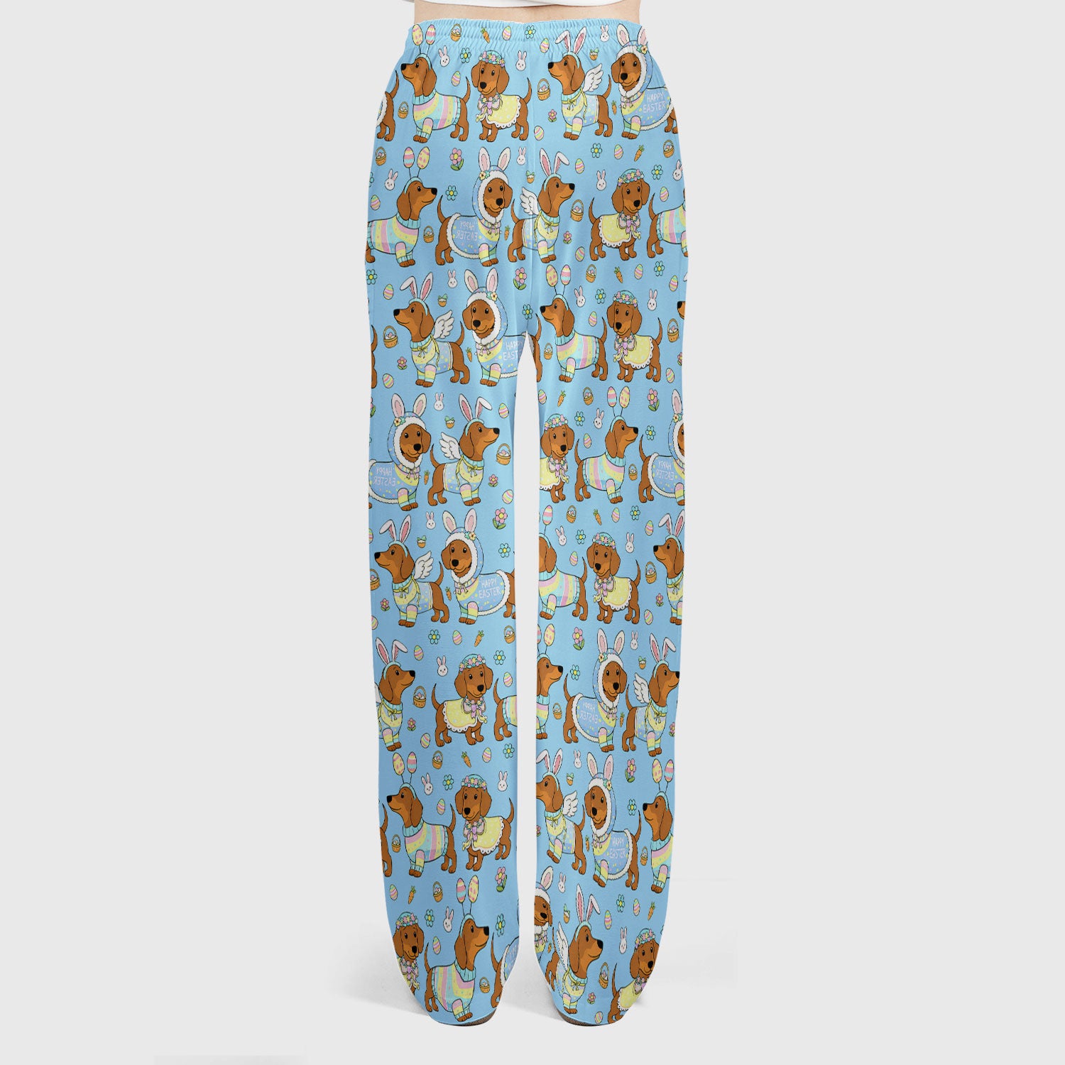 Easter Dachshund Bunny Pattern Scrub Set, Scrub Pants and V Neck Top