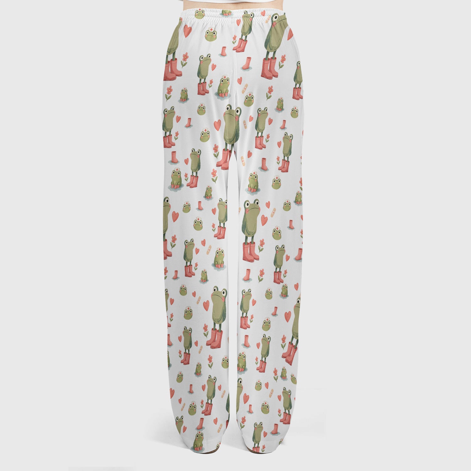 Adorable Frog Boots Heart Pattern Scrub Set, Nurse Uniform Scrubs Set