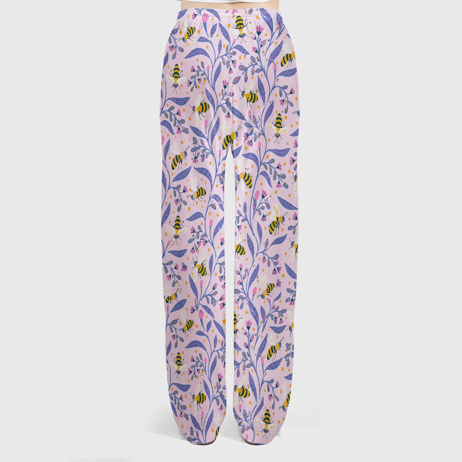 Cute Bumble Bee Floral Pattern Scrub Set, Scrub Pants and V Neck Top