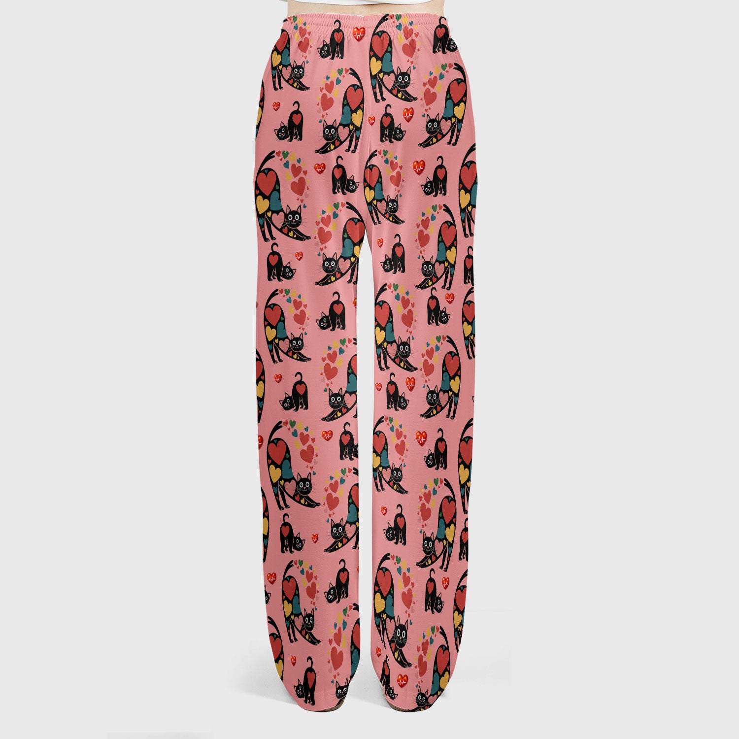 Playful Cat Valentine Heart Print Medical Scrub Set, Breathable Med Uniform