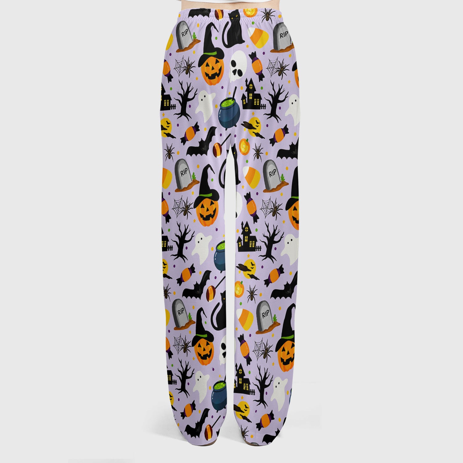 Ghost Pumpkin Witch Pattern Scrub Set, Scrub Pants and V Neck Top