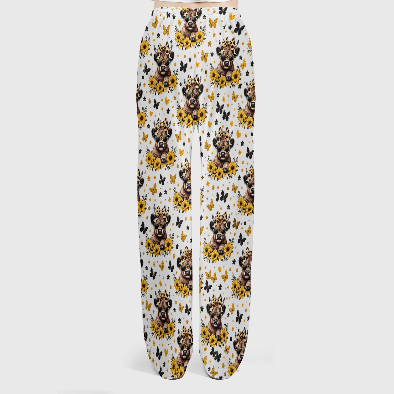 Cow With Sunflower Bow Pattern Scrub Set, Scrub Pants and V Neck Top