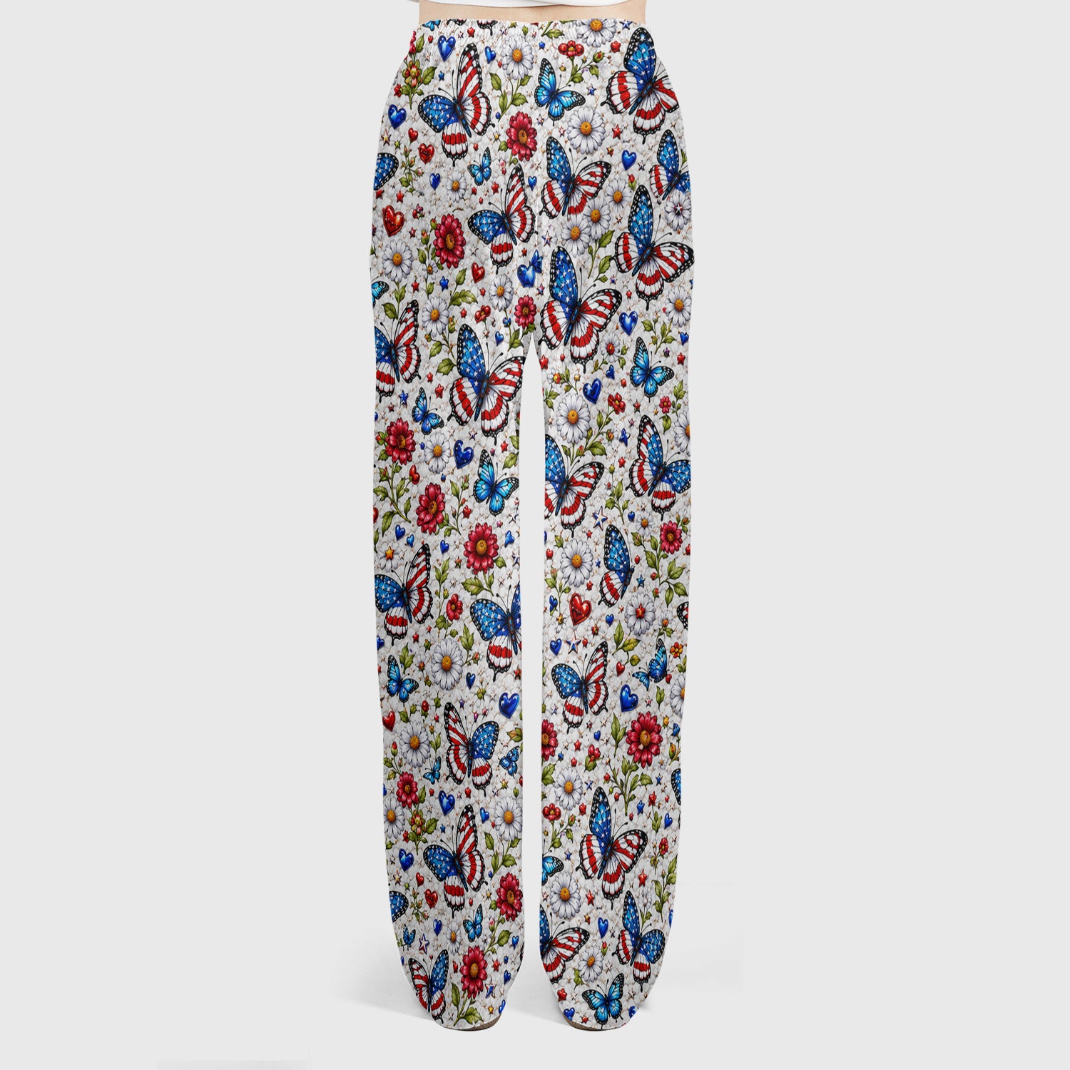 Patriotic Butterfly Daisy Heart Pattern Scrub Set, Scrub Pants and V Neck Top