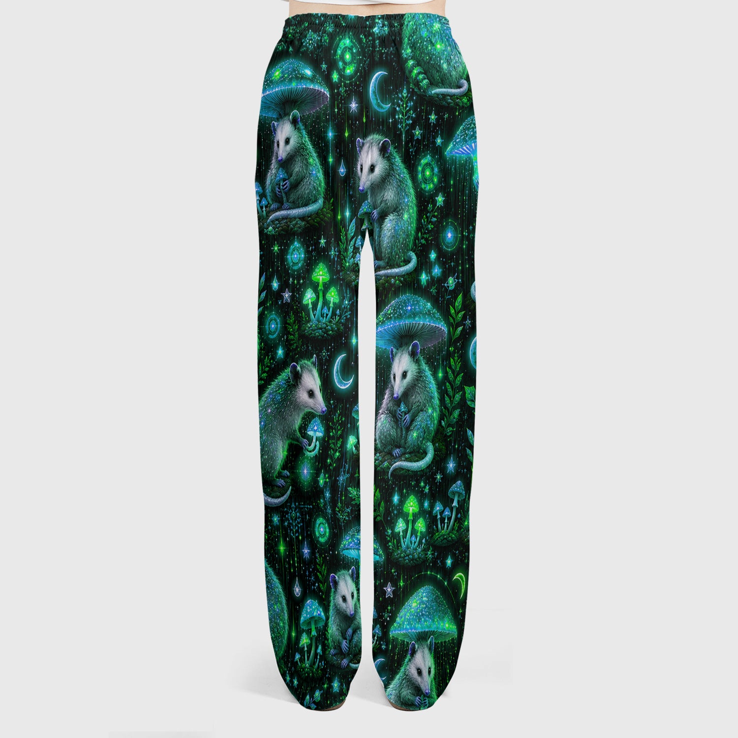 Moonlit Opossum Mushroom Pattern Scrub Set, Scrub Pants and V Neck Top