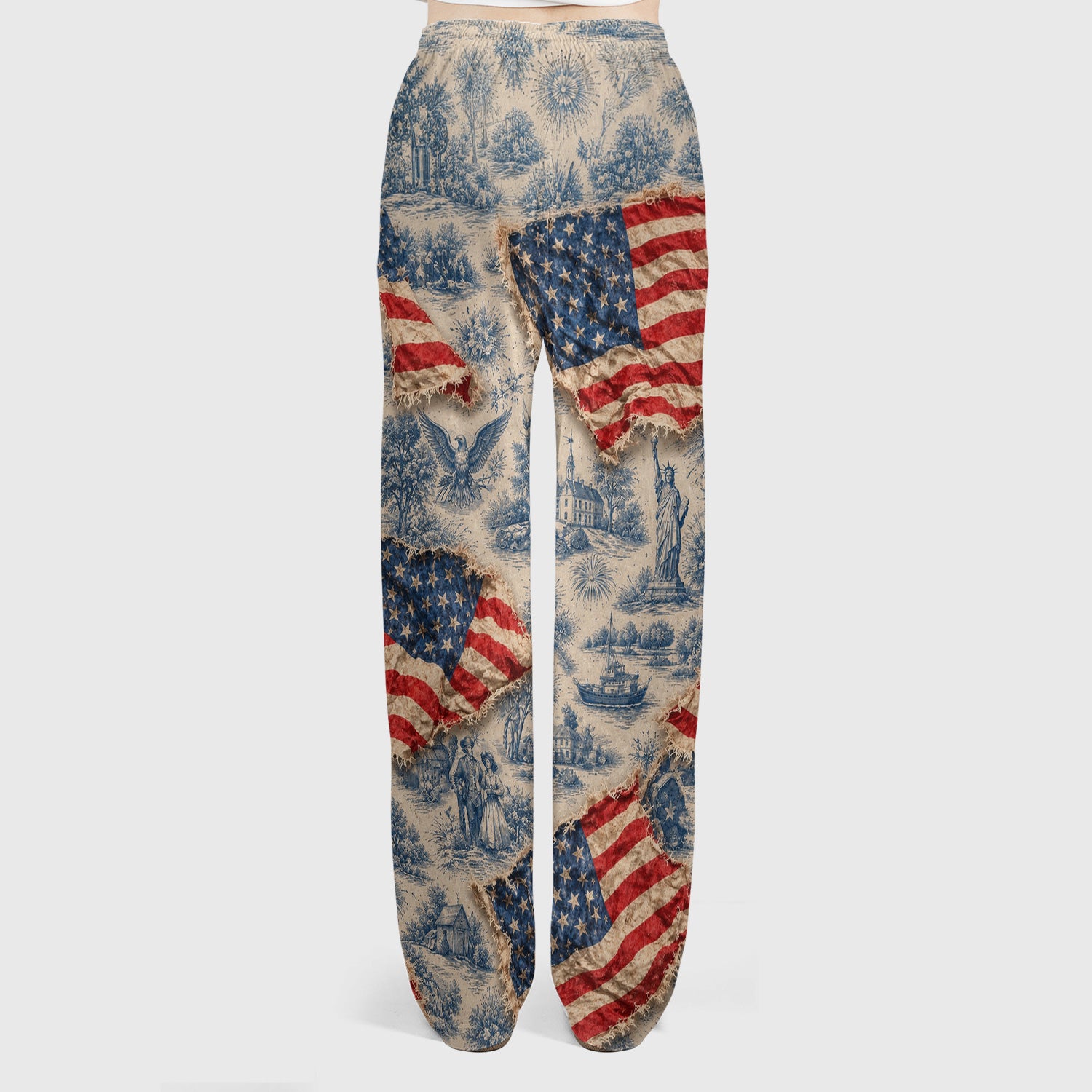 Vintage American Flag Toile Pattern Scrub Set, Scrub Pants and V Neck Top