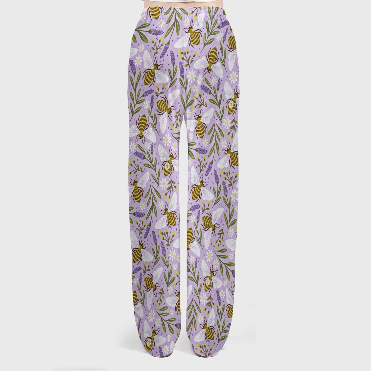 Cute Lavender Bee Floral Pattern Scrub Set, Scrub Pants and V Neck Top