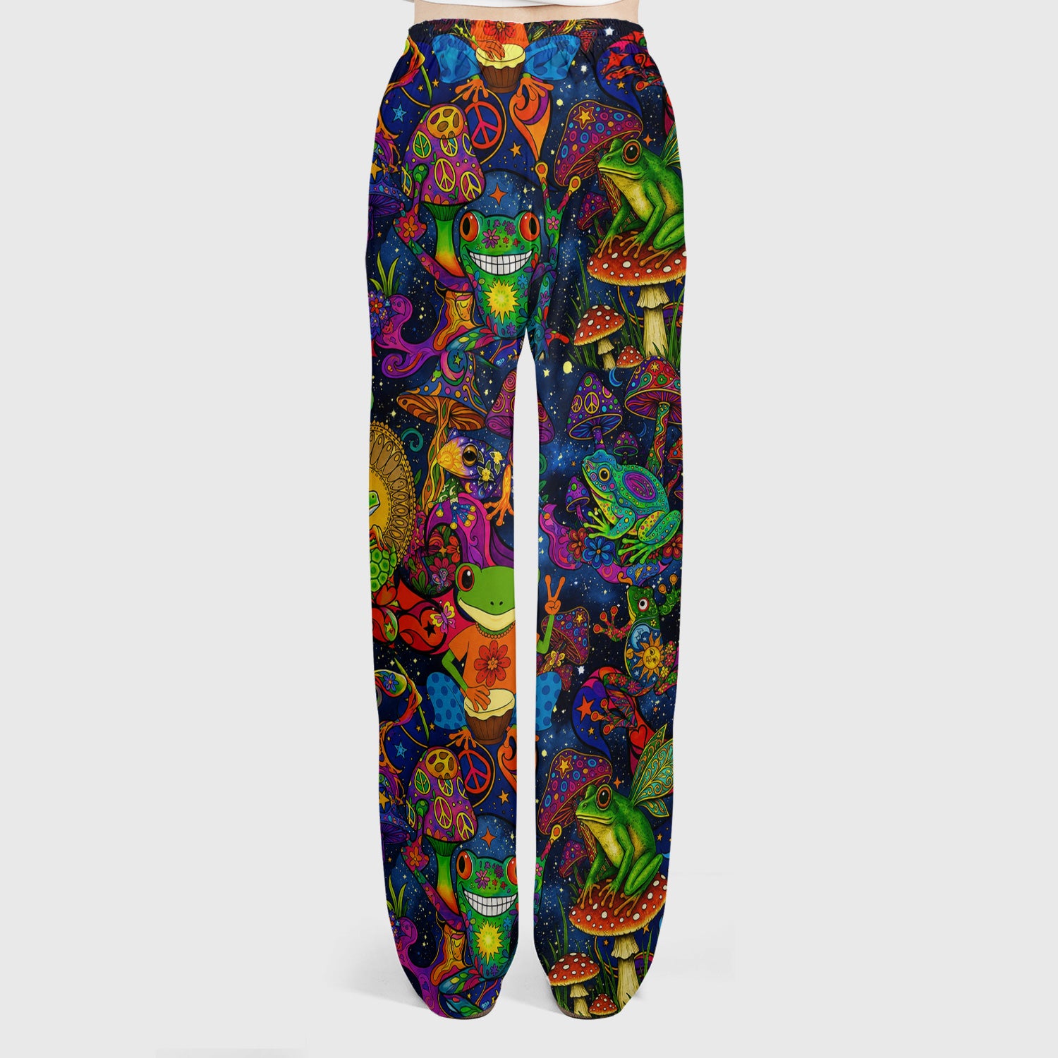 Psychedelic Frog with Mushroom Peace Print Scrub Set, Scrub Pants and V Neck Top
