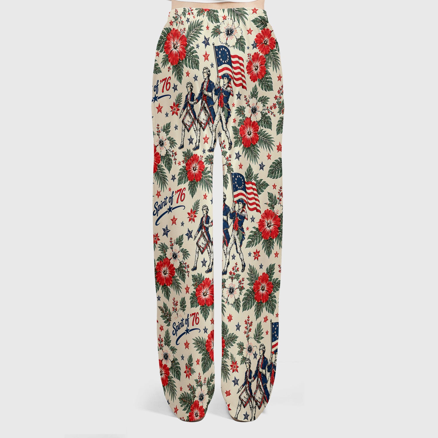 Vintage 1776 Patriot with Floral Flag Scrub Set, Scrub Pants and V Neck Top