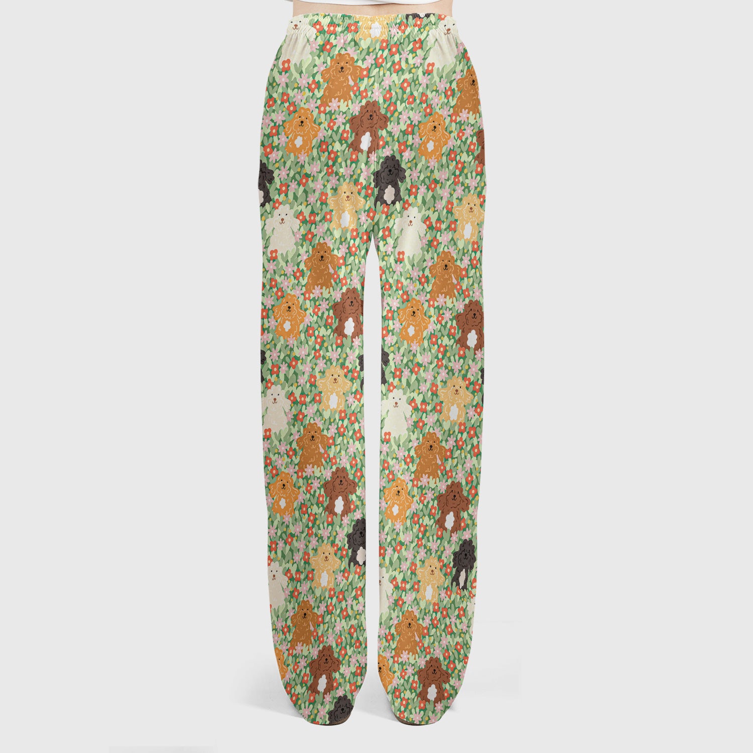Cute Poodle Dogs Floral Pattern Scrubs Sets, Breathable Med Uniform
