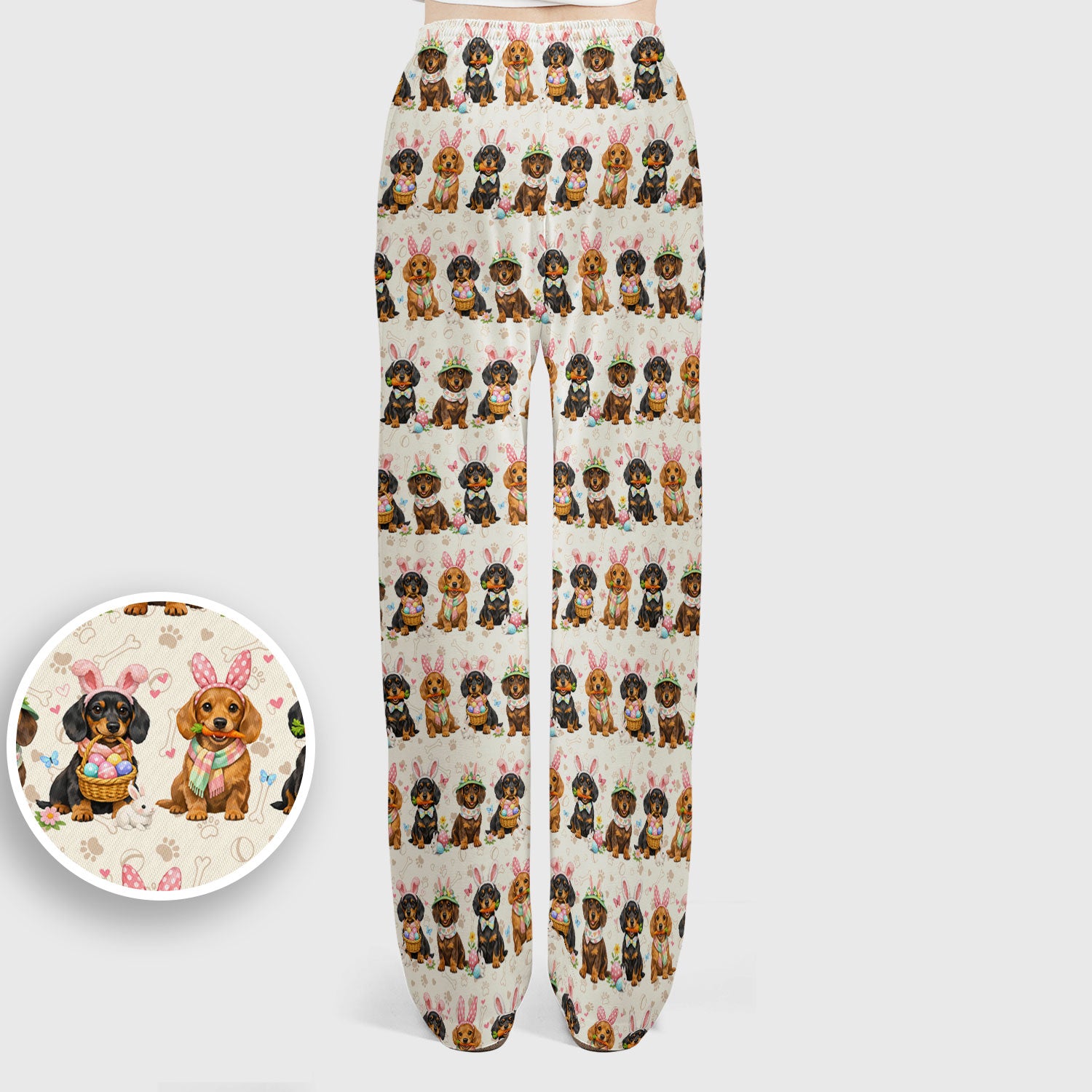 Cute Easter Dachshund Dog Bunny Print Scrub Set, Breathable Med Uniform