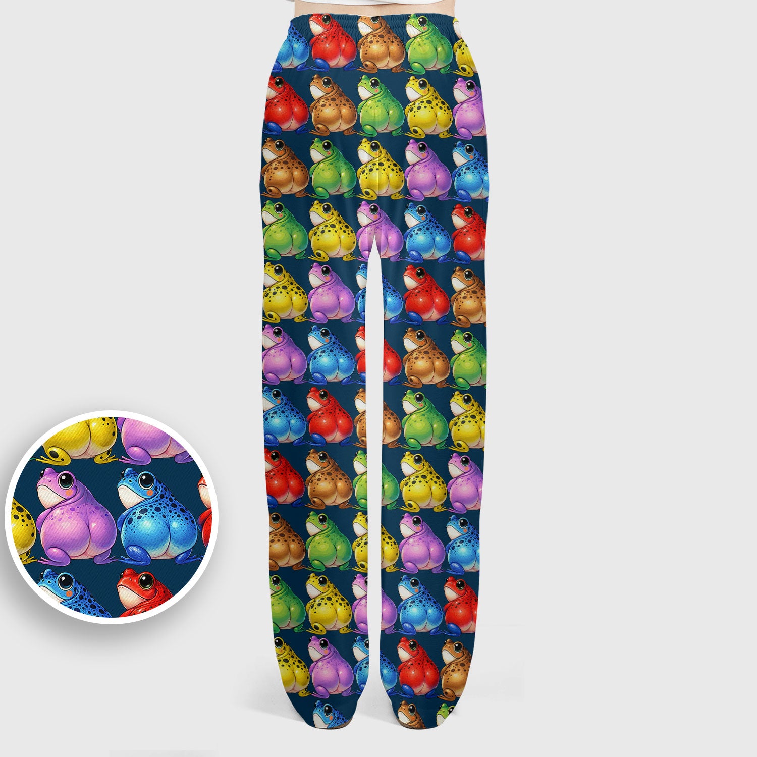 Funny Colorful Frogs Pattern Scrubs Sets, Scrub Pants and V Neck Top