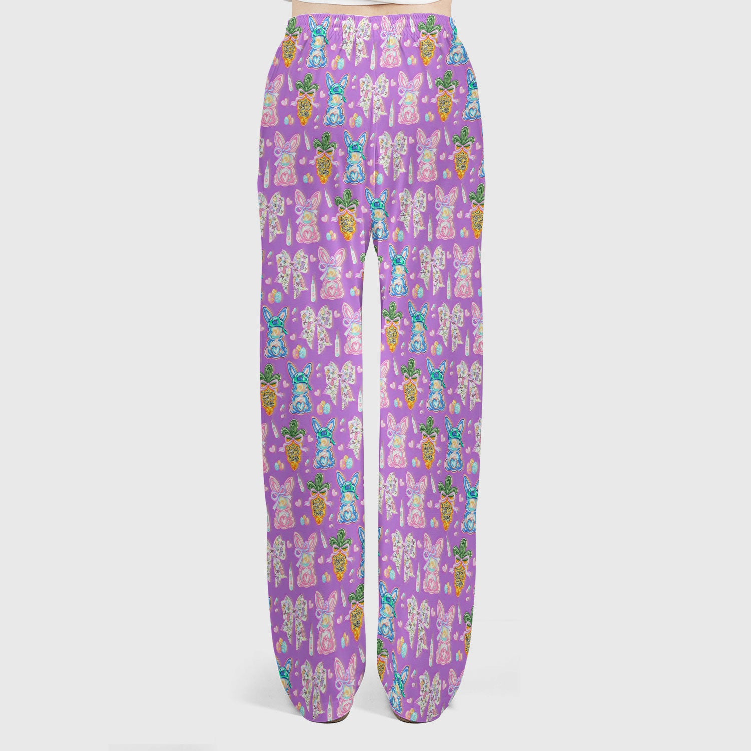 Easter Bunny Carrot Bow Floral Print Scrub Set, Breathable Med Uniform