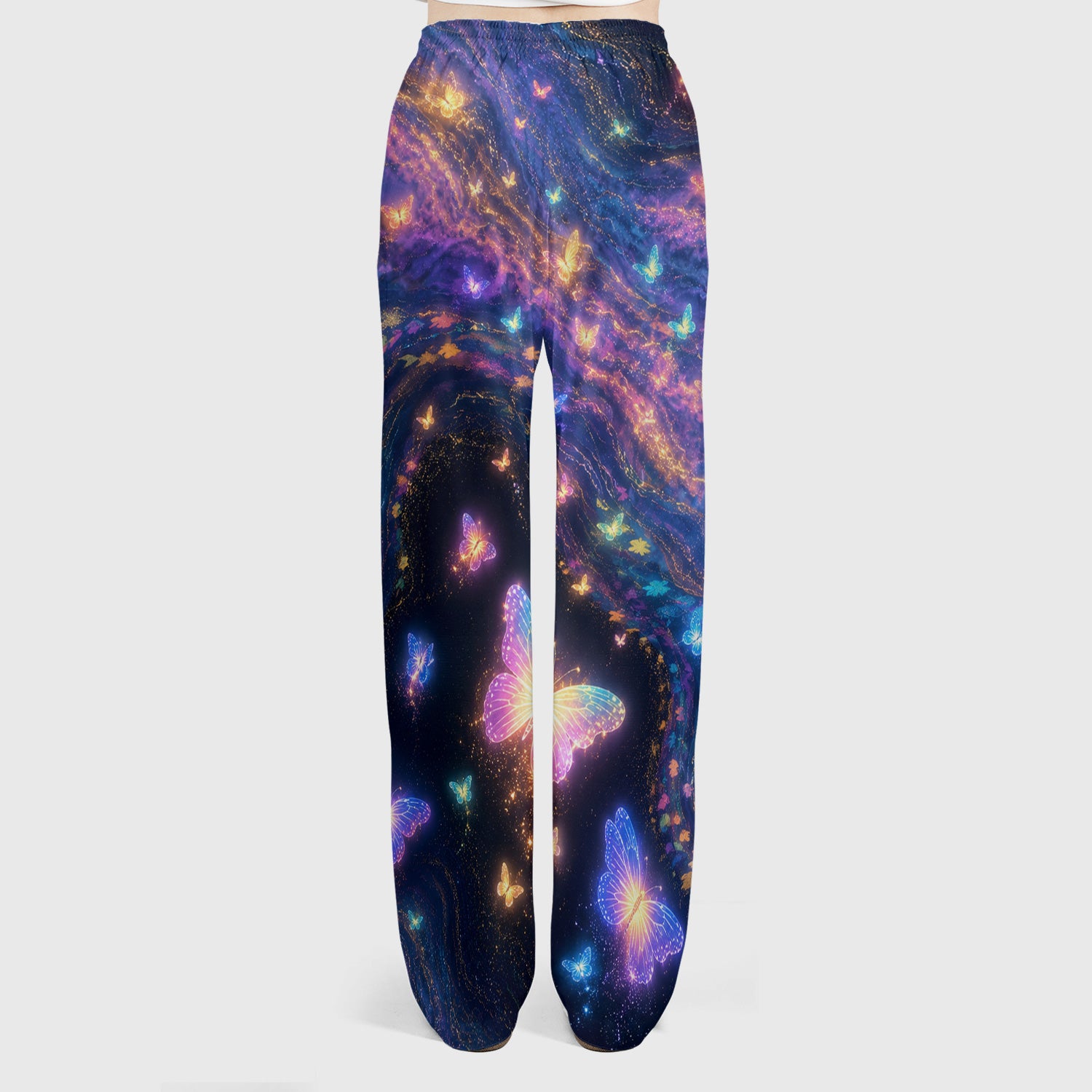 Neon Butterfly Galaxy Marble Print Scrub Set, Scrub Pants and V Neck Top