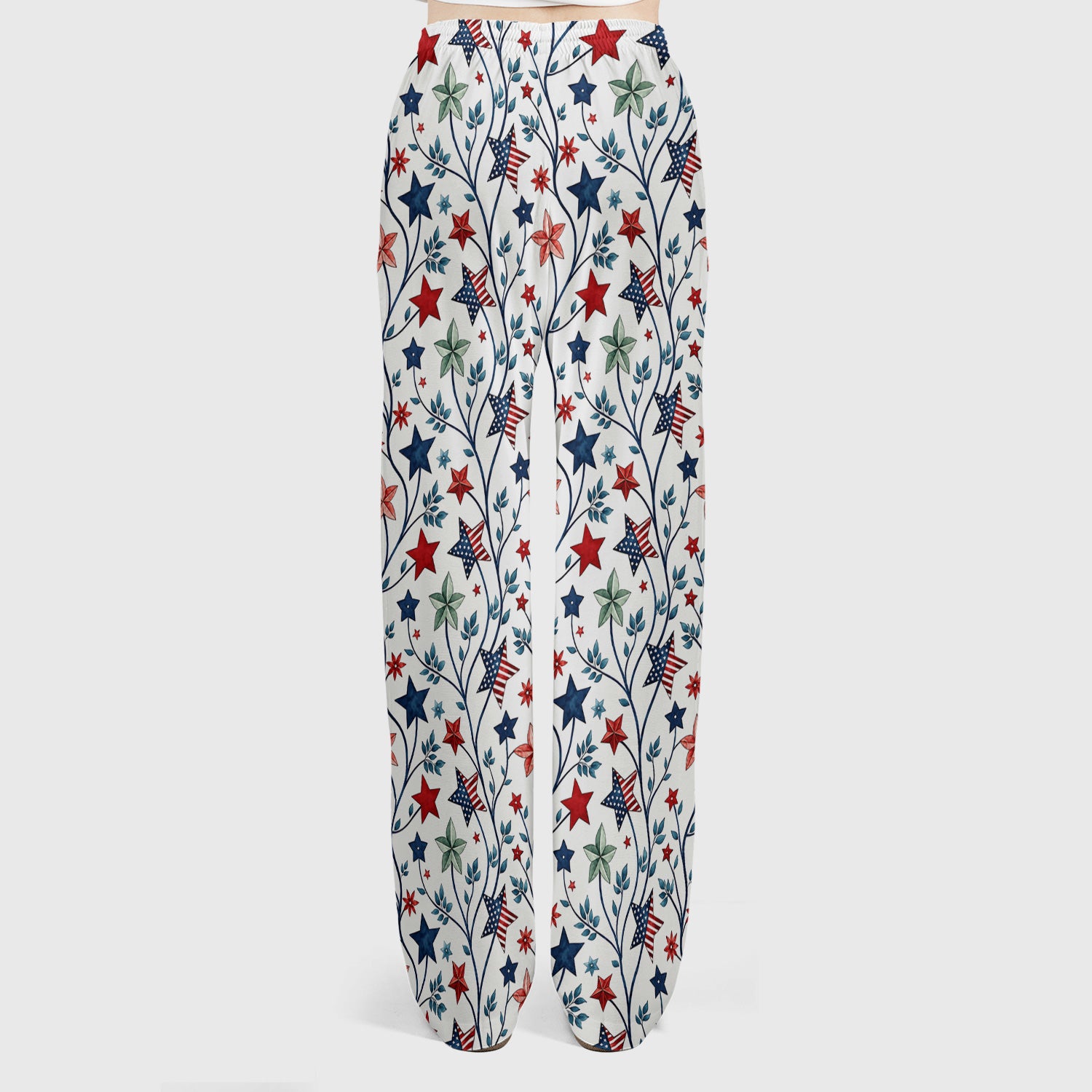 Patriotic Star Vine Floral Print Scrub Set, Scrub Pants and V Neck Top