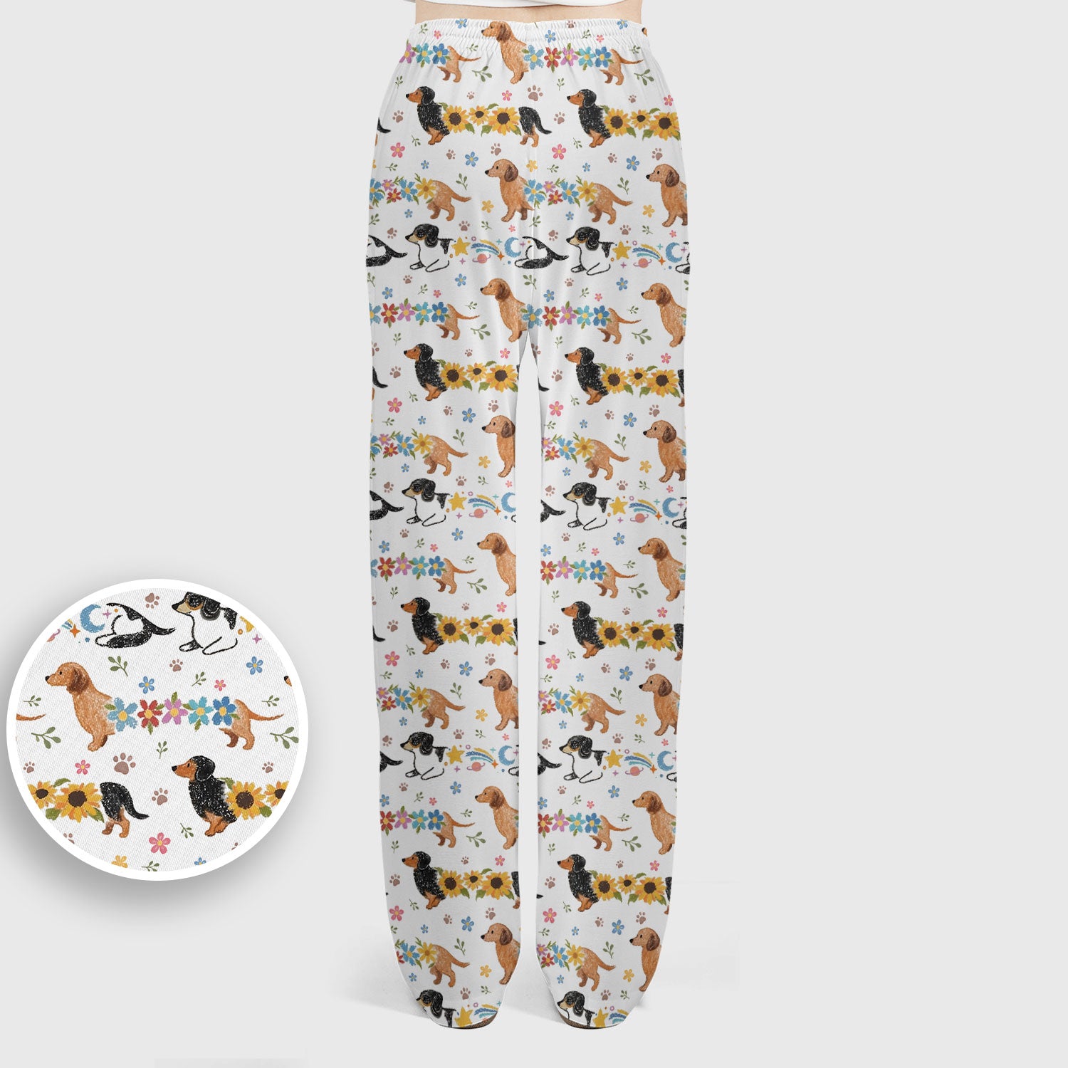 Floral Wiener Dog Pattern Scrub Set, Scrub Pants and V Neck Top