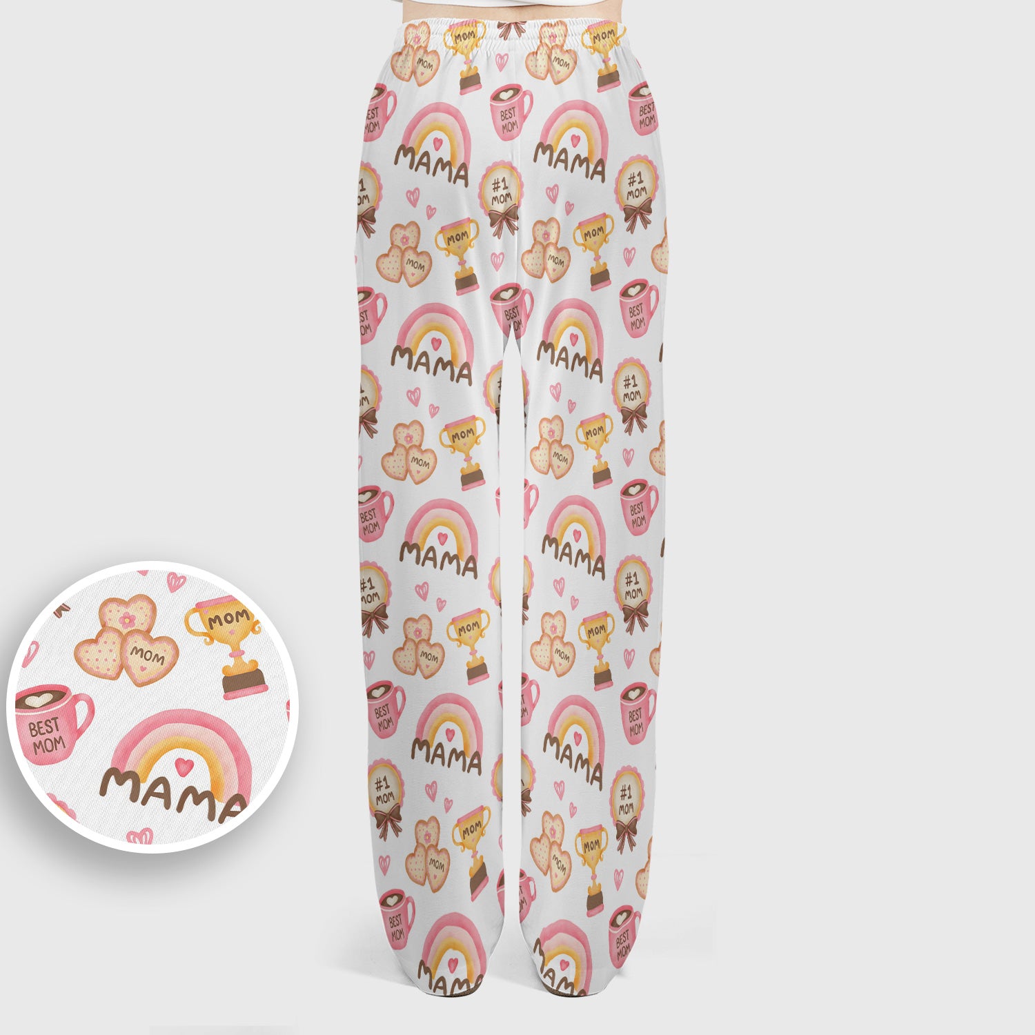 Sweet Nurse Mama Rainbow Trophy Heart Pattern Scrub Set, Scrub Pants and V Neck Top