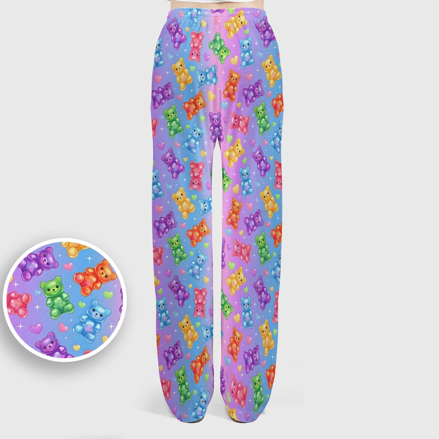 Colorful Gummy Bear Pattern Scrub Set, Scrub Pants and V Neck Top