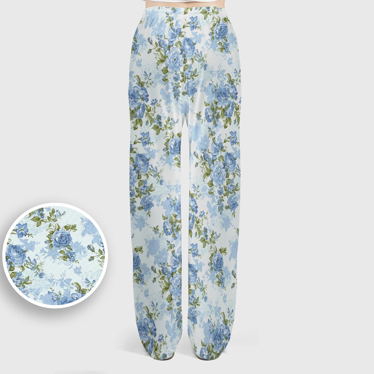 Cute Blue Floral Pattern Scrub Set, Scrub Pants and V Neck Top