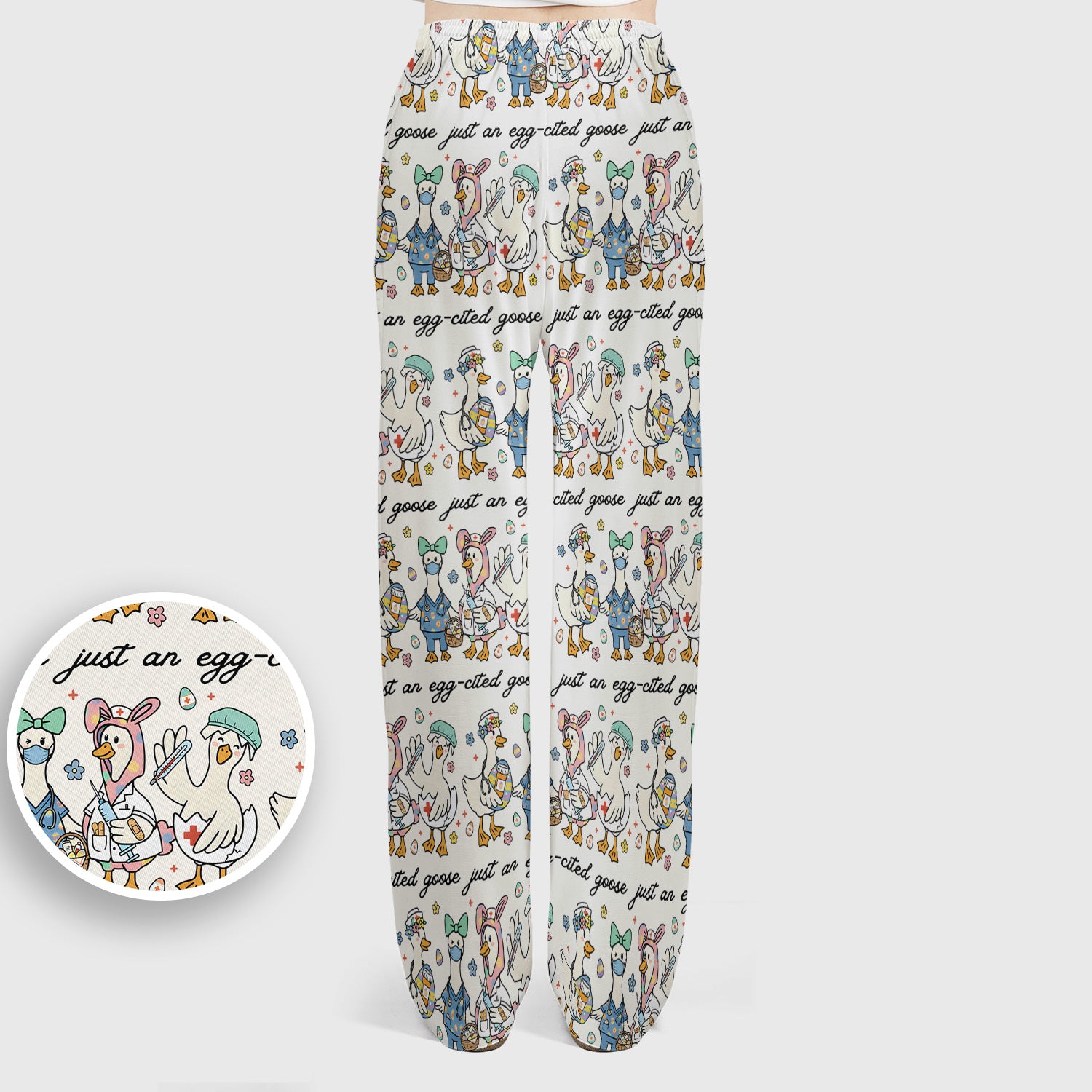 Funny Easter Nurse Goose Pattern Scrub Set, Scrub Pants and V Neck Top