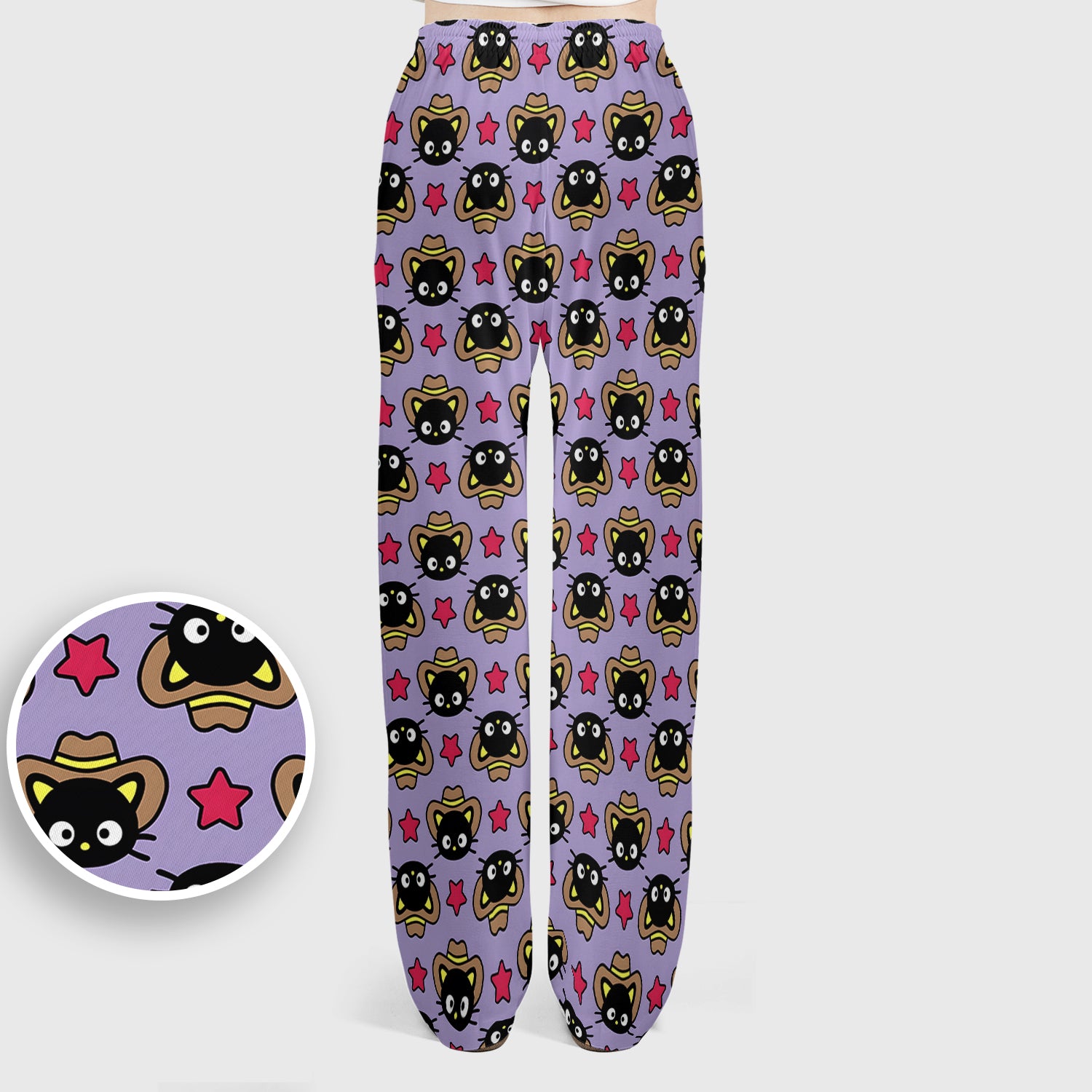 Cute Cartoon Cowboy Cat Pattern Scrub Set, Scrub Pants and V Neck Top
