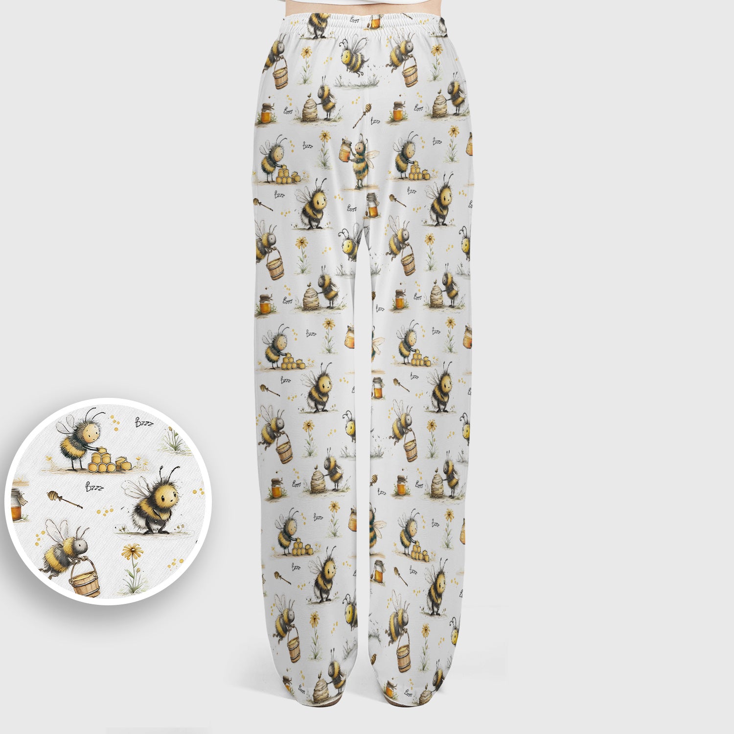 Cute Honey Bee Jar Garden Pattern Scrub Set, Scrub Pants and V Neck Top