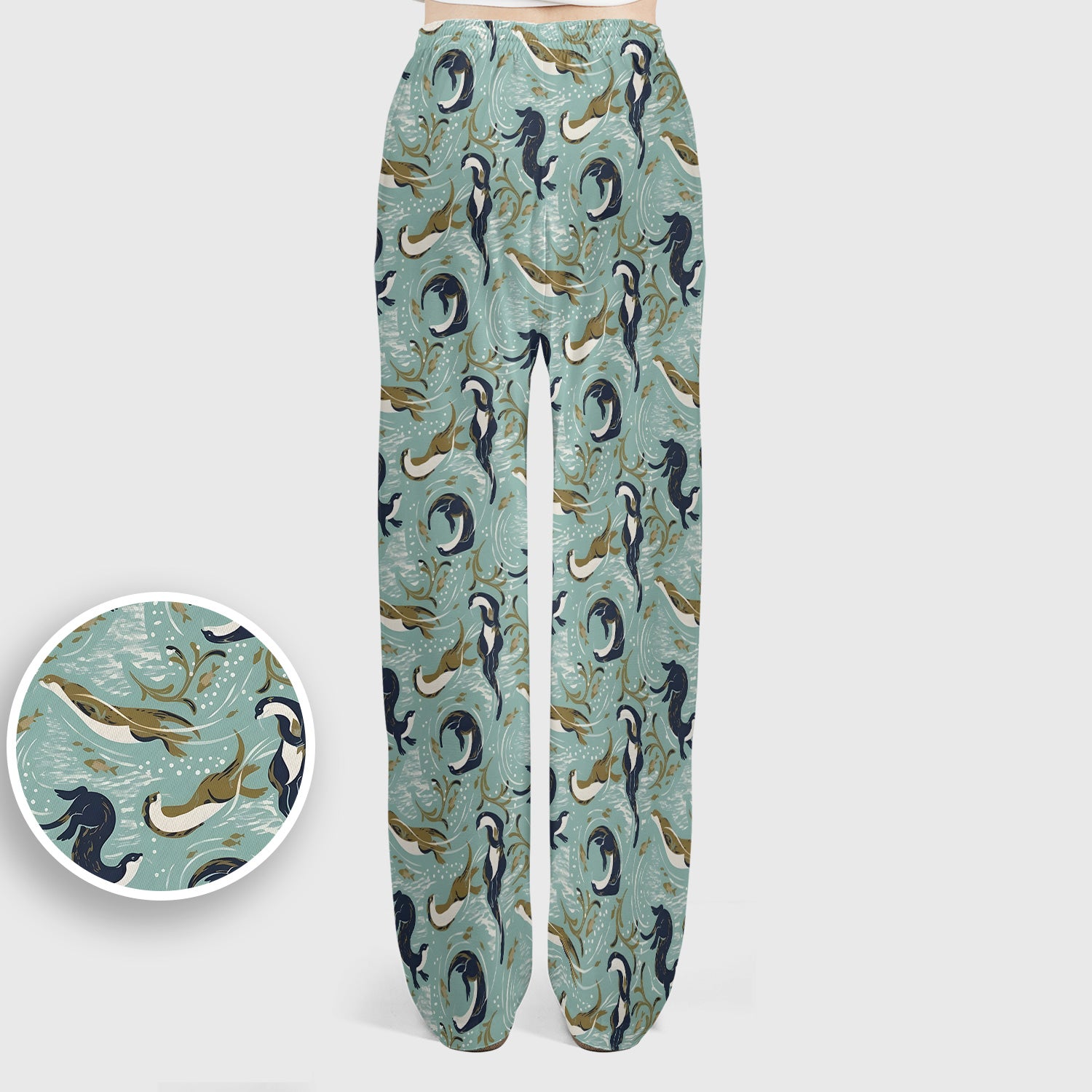 Sea Otter Ocean Wave Coastal Pattern Scrub Set, Scrub Pants and V Neck Top