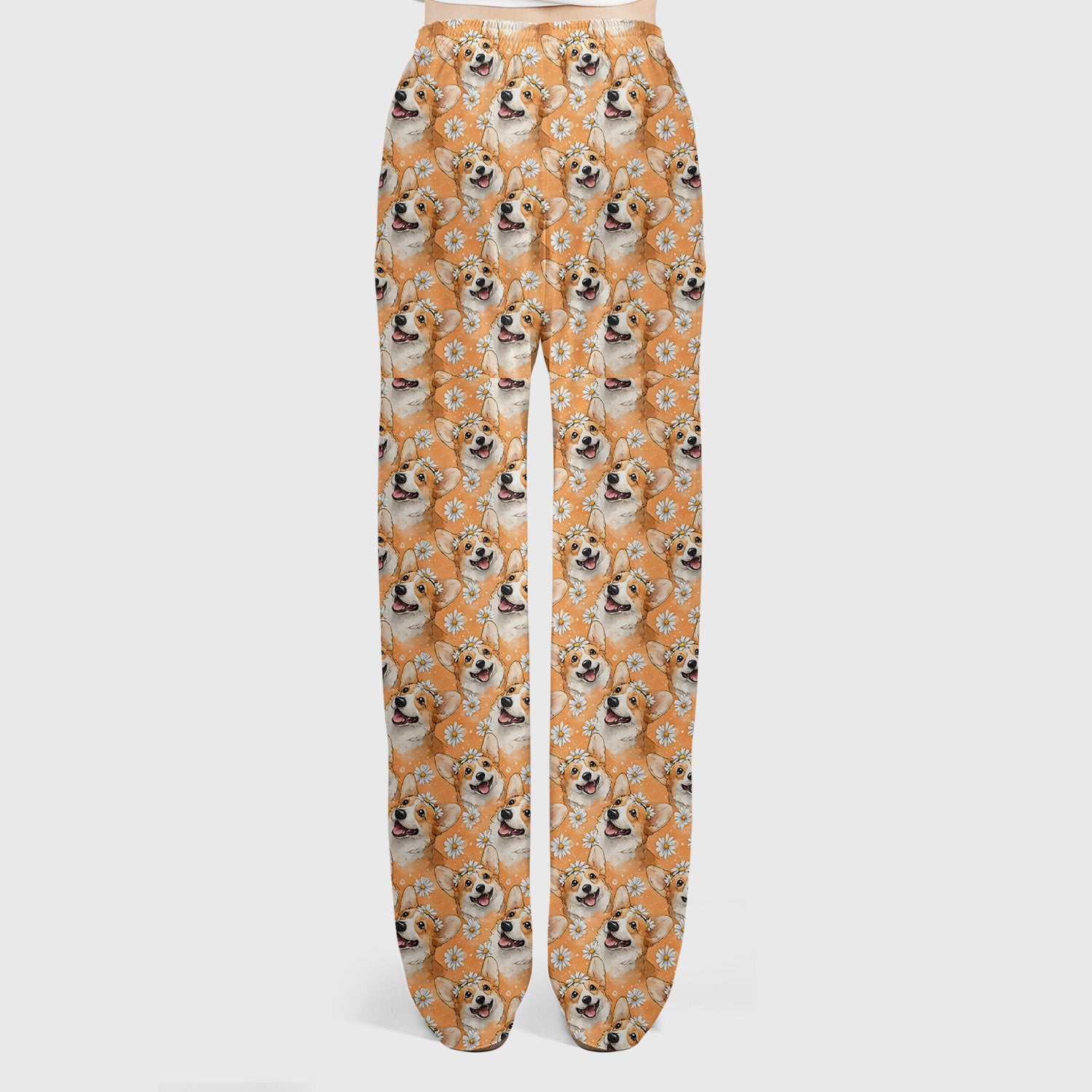 Happy Corgi Daisy Floral Pattern Orange Scrub Set,  Breathable Med Uniform