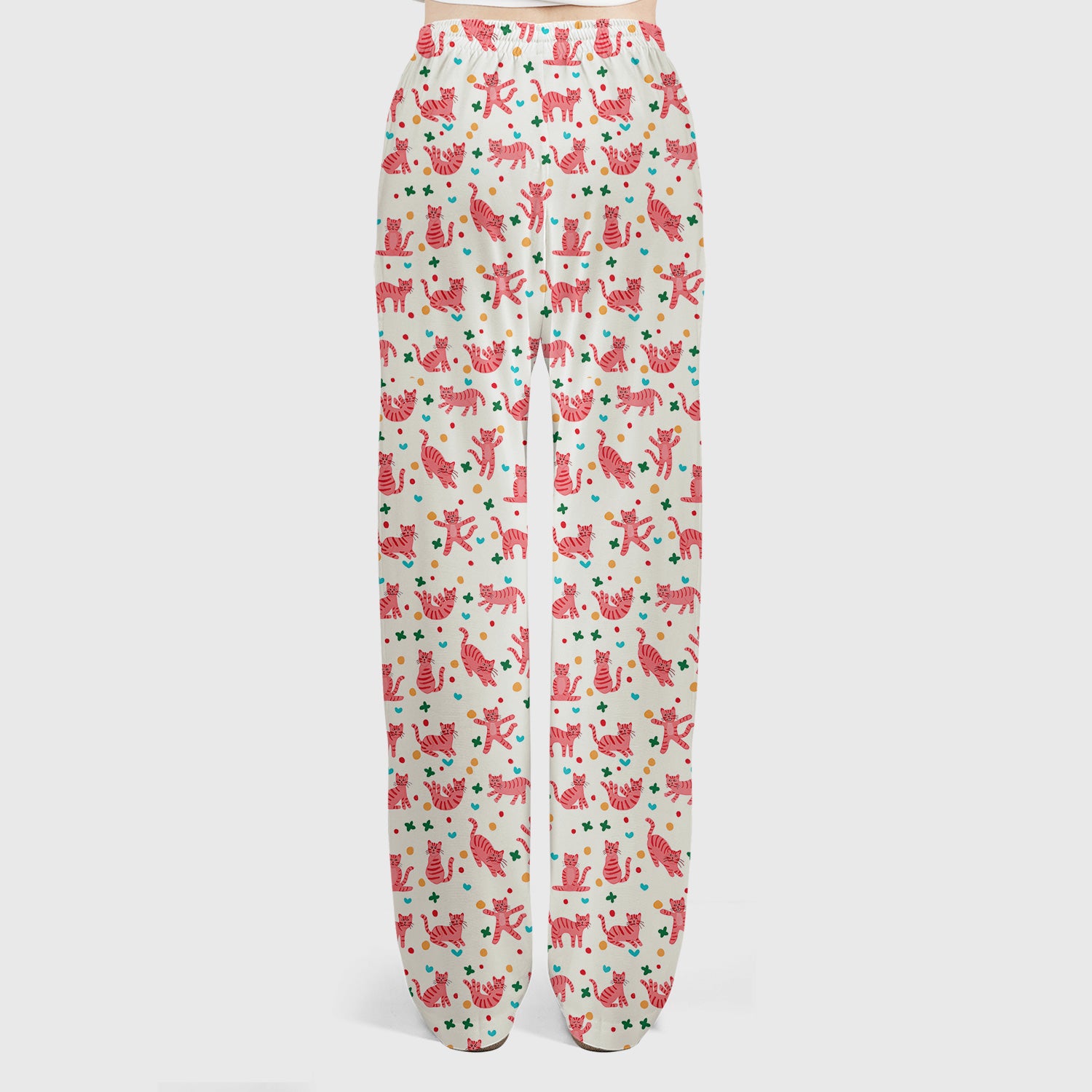 Cute Pink Cat Pattern Women's Scrub Sets, Scrub Pants and V Neck Top