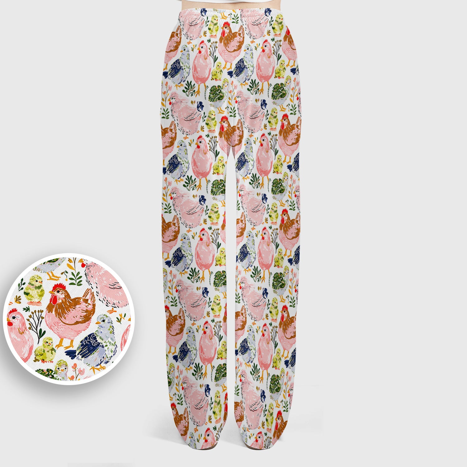 Cute Farm Chicken Hen Chick Pattern Scrub Set, Scrub Pants and V Neck Top