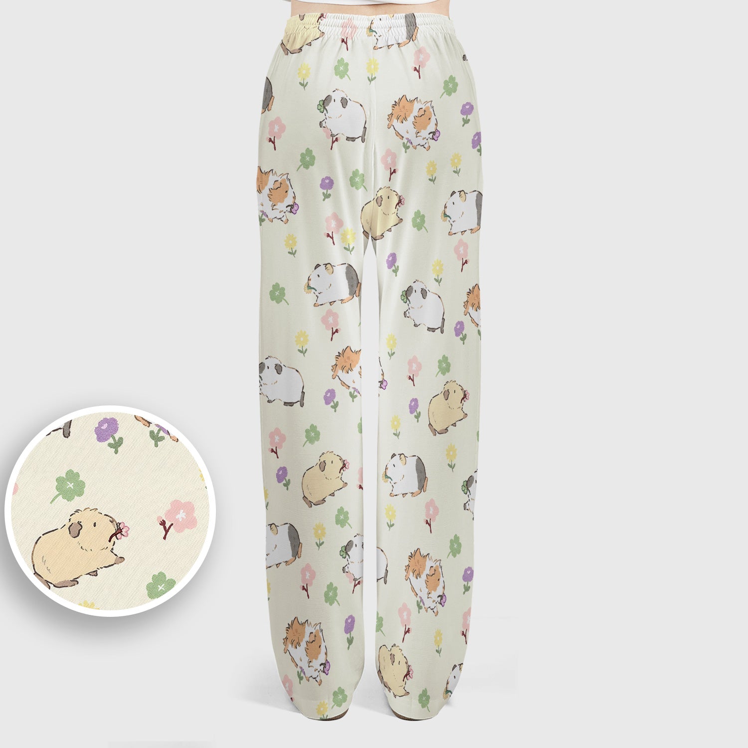 Cozy Guinea Pig Floral Doodle Pattern Scrub Set, Women's Scrub Sets