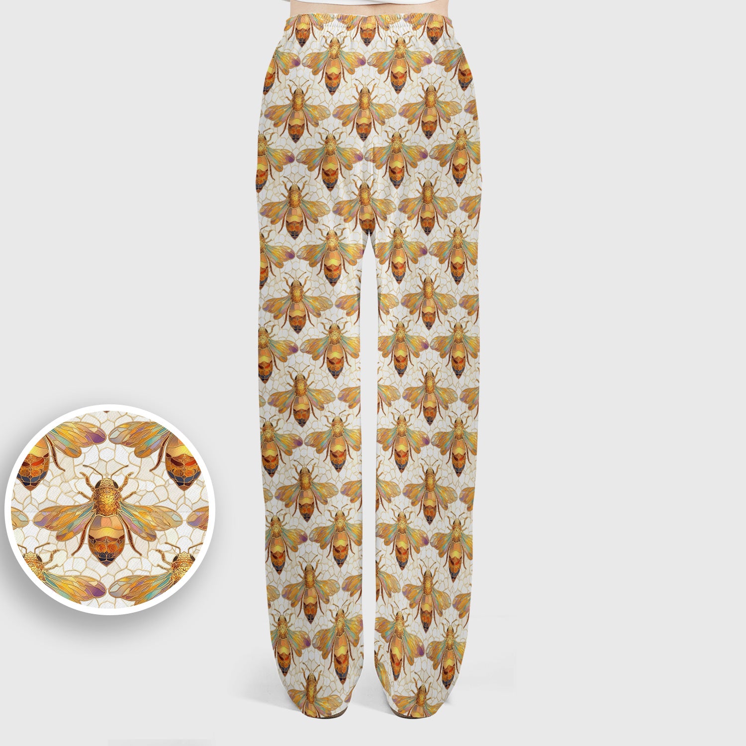 Golden Honey Bee Honeycomb Nurse Pattern Scrub Set, Scrub Pants and V Neck Top