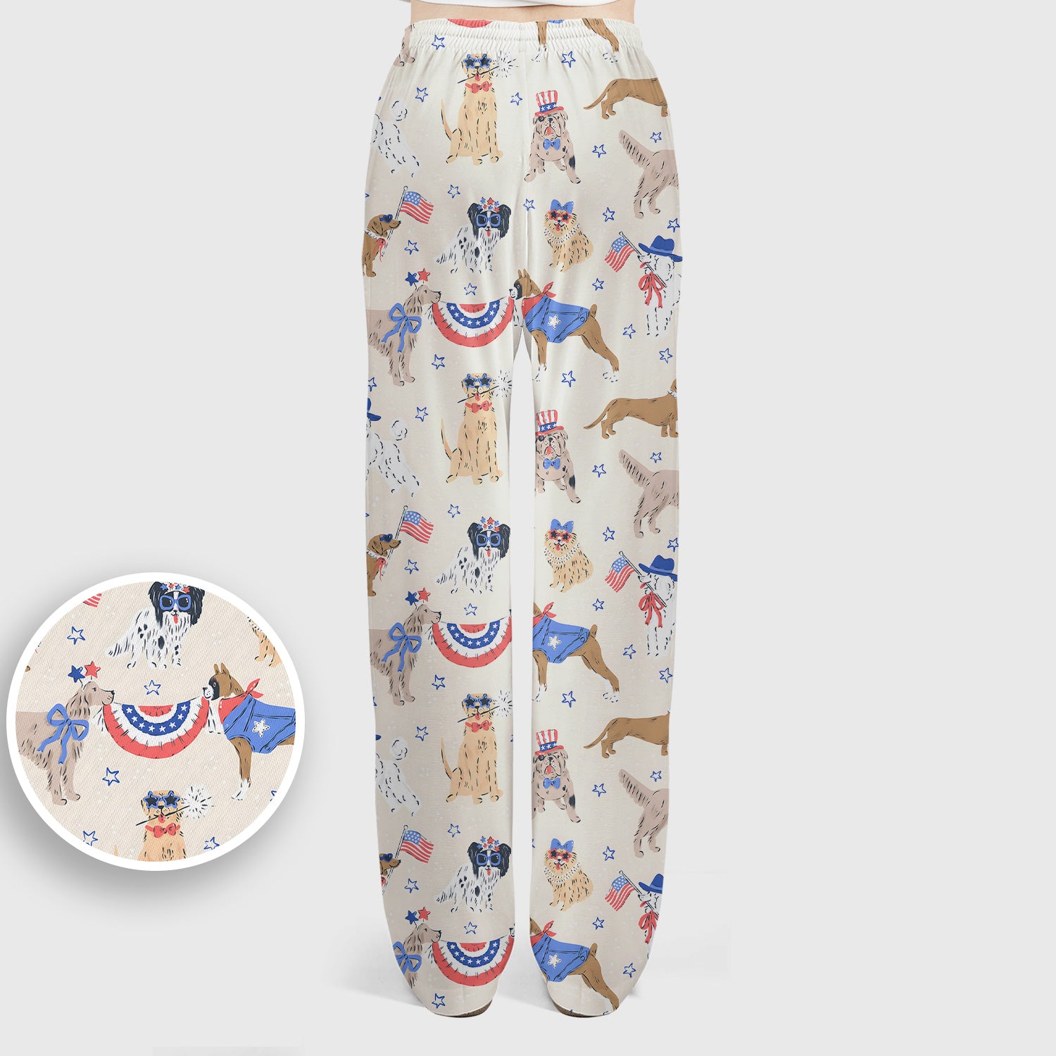 Patriotic Dog Parade Pattern Scrub Set, Scrub Pants and V Neck Top