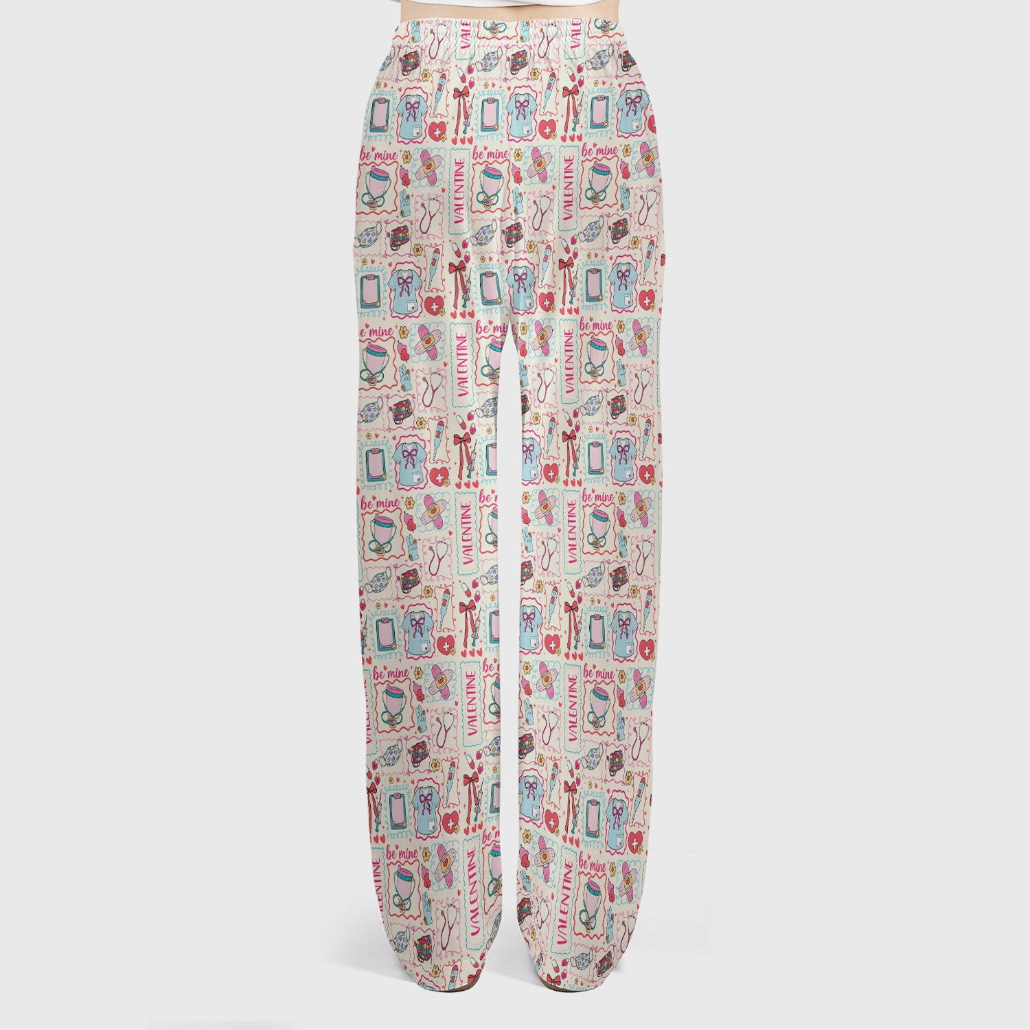 Valentine Medical Hearts Bandages Syringes Scrub Set, Breathable Med Uniform