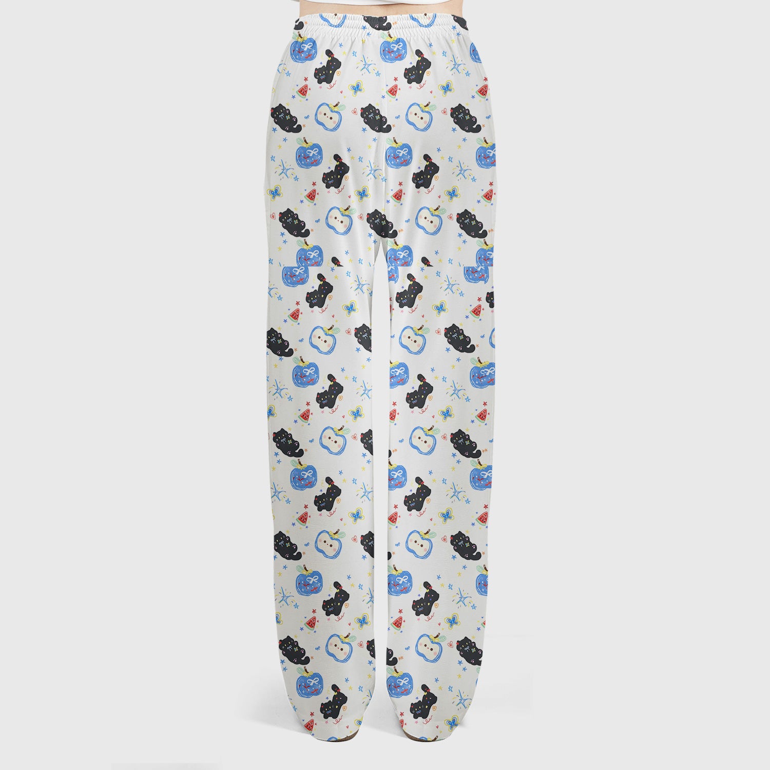 Playful Black Cat Apple Pattern Medical Scrub Top for Medical Staff