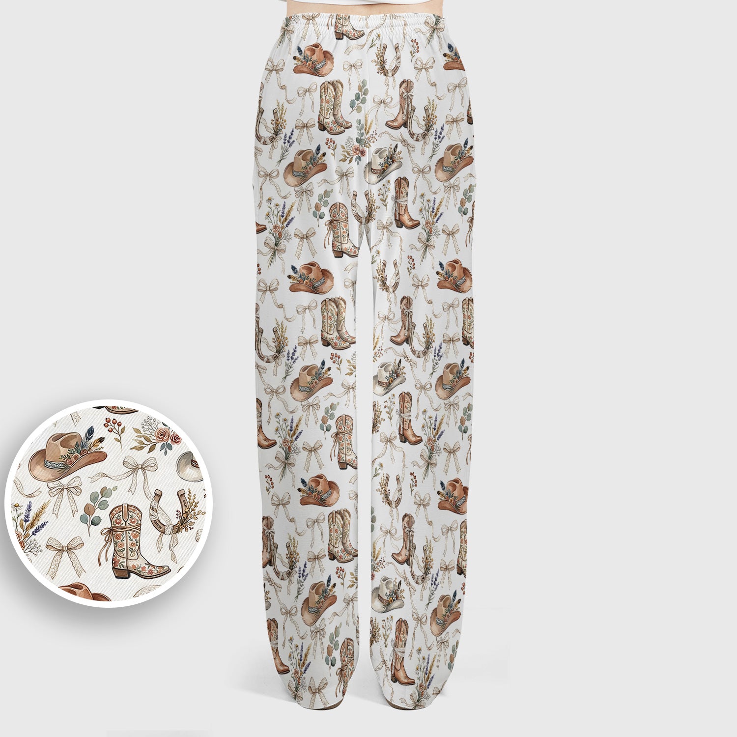 Western Cowboy Boots Hat Floral Pattern Scrub Set, Scrub Pants and V Neck Top