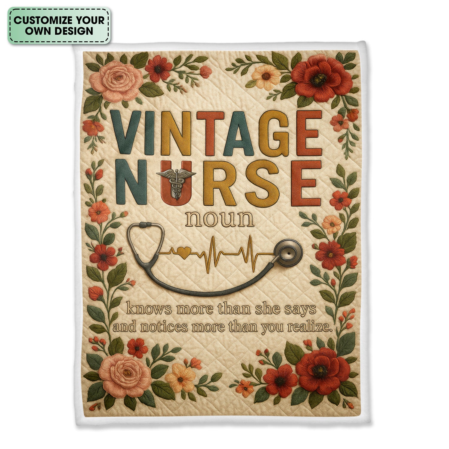 Personalized Nurse Blanket - 'Vintage Nurse Definition' with Heartbeat Design - Custom Gift for RN, LPN, Healthcare Workers
