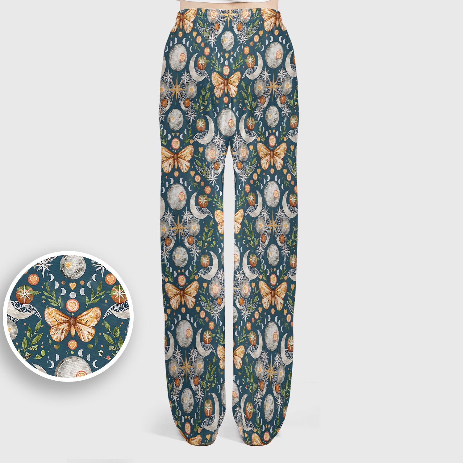 Celestial Butterfly Moonlight Pattern Scrub Set, Scrub Pants and V Neck Top