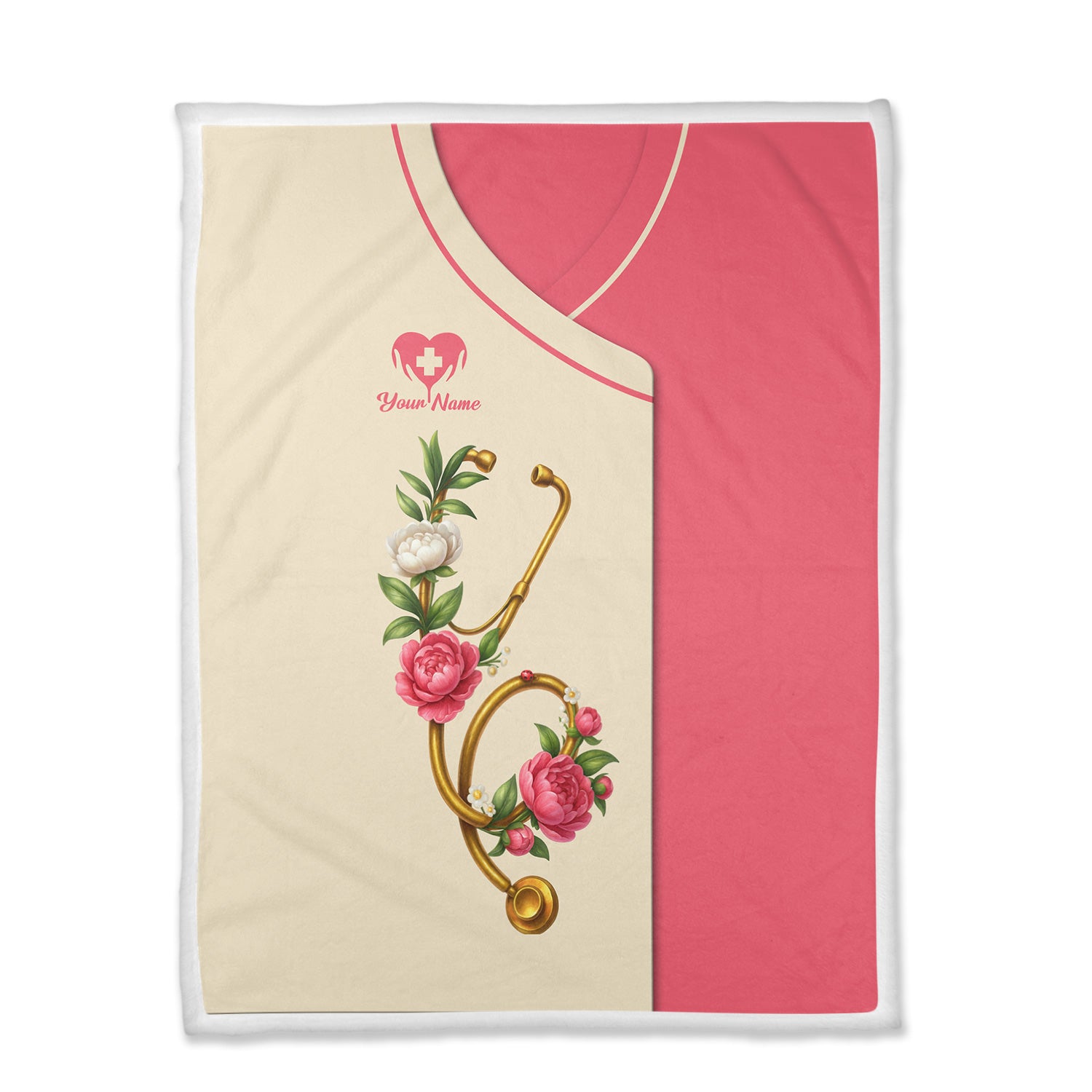 Custom Floral Blanket for Nurses - Peonies Flower and Stethoscope Design - Medical Gift for RN, LPN, CNA