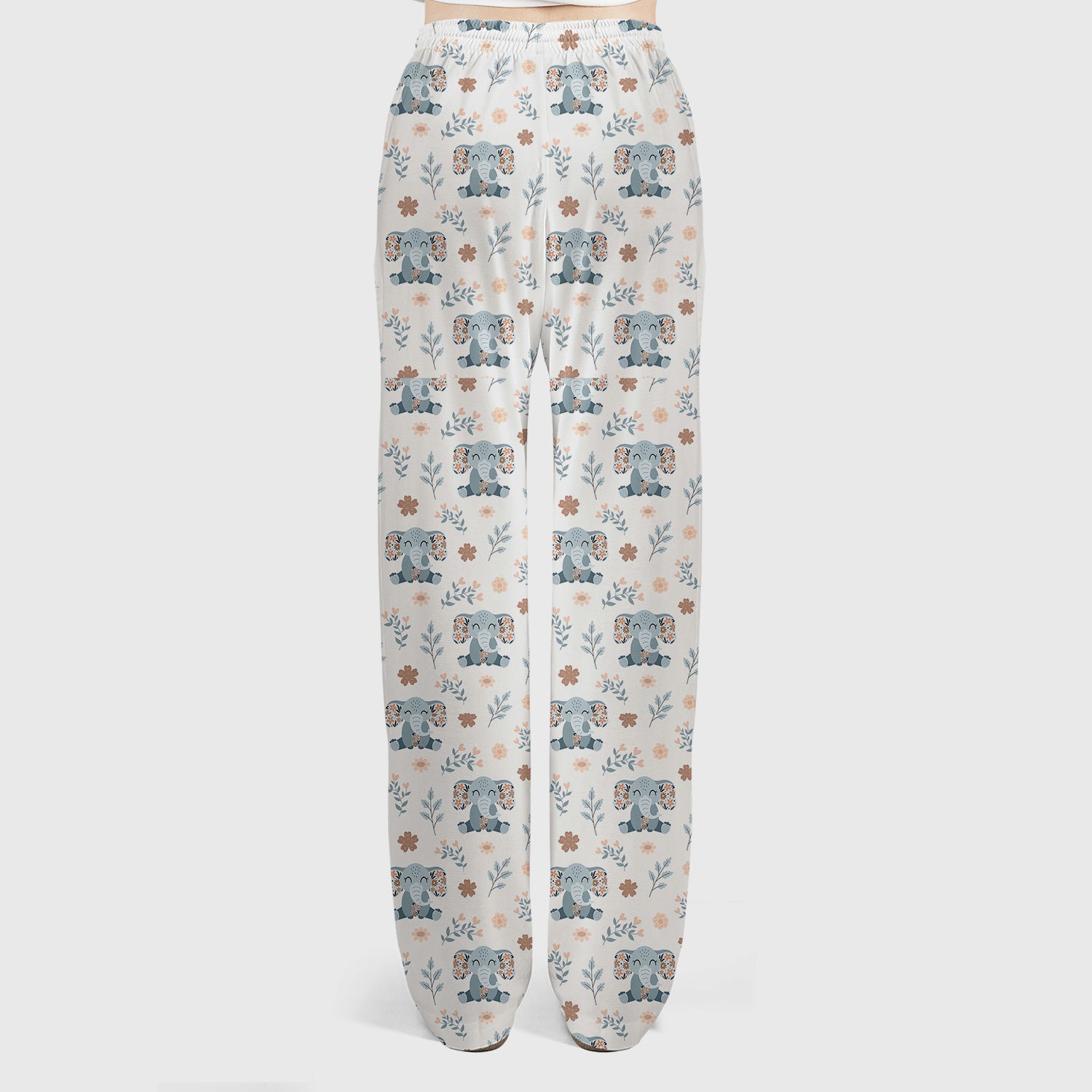 Cute Elephant Floral Print Scrub Set, Scrub Pants and V Neck Top